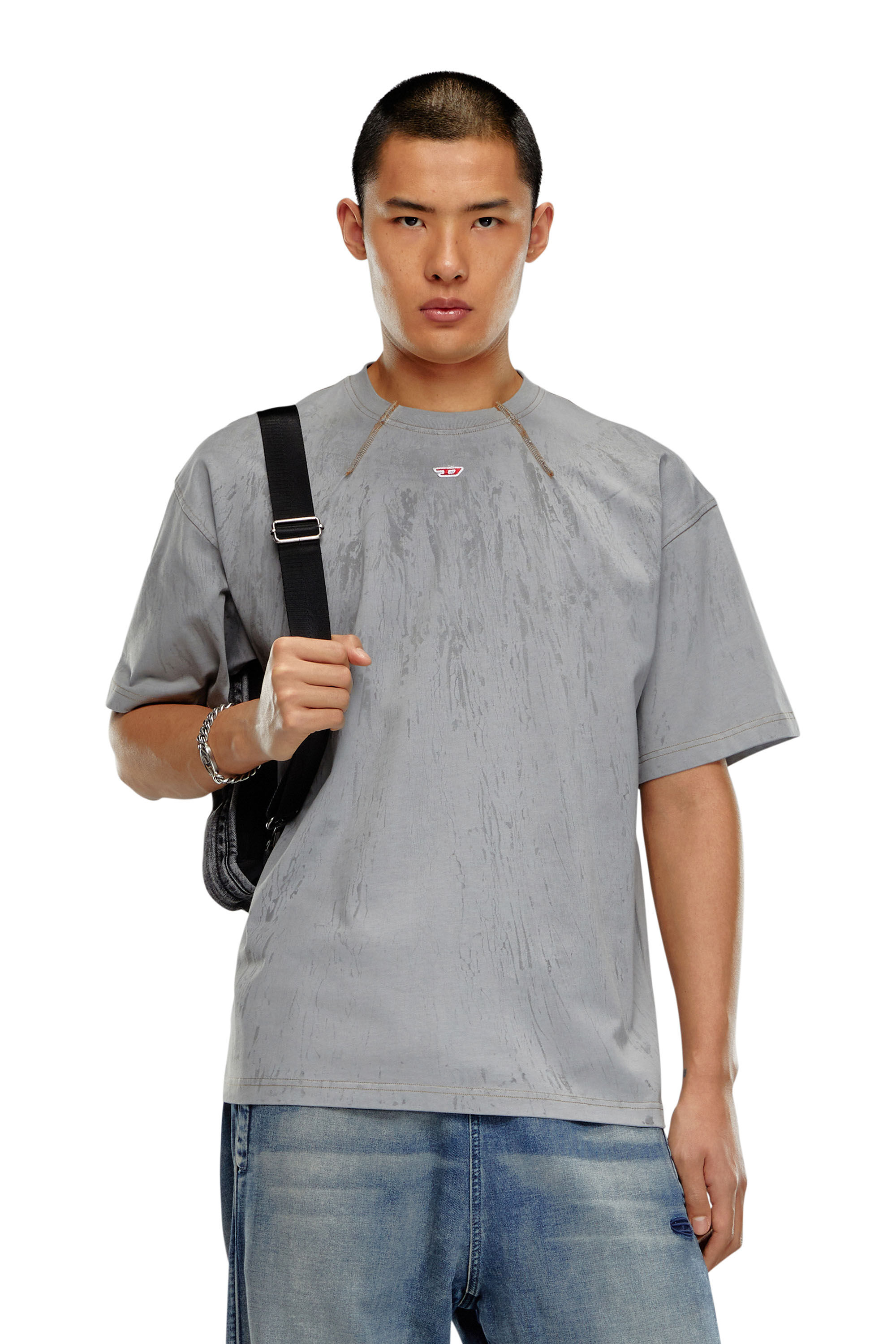 Diesel - T-COS, Man T-shirt in plaster effect jersey in Grey - Image 1