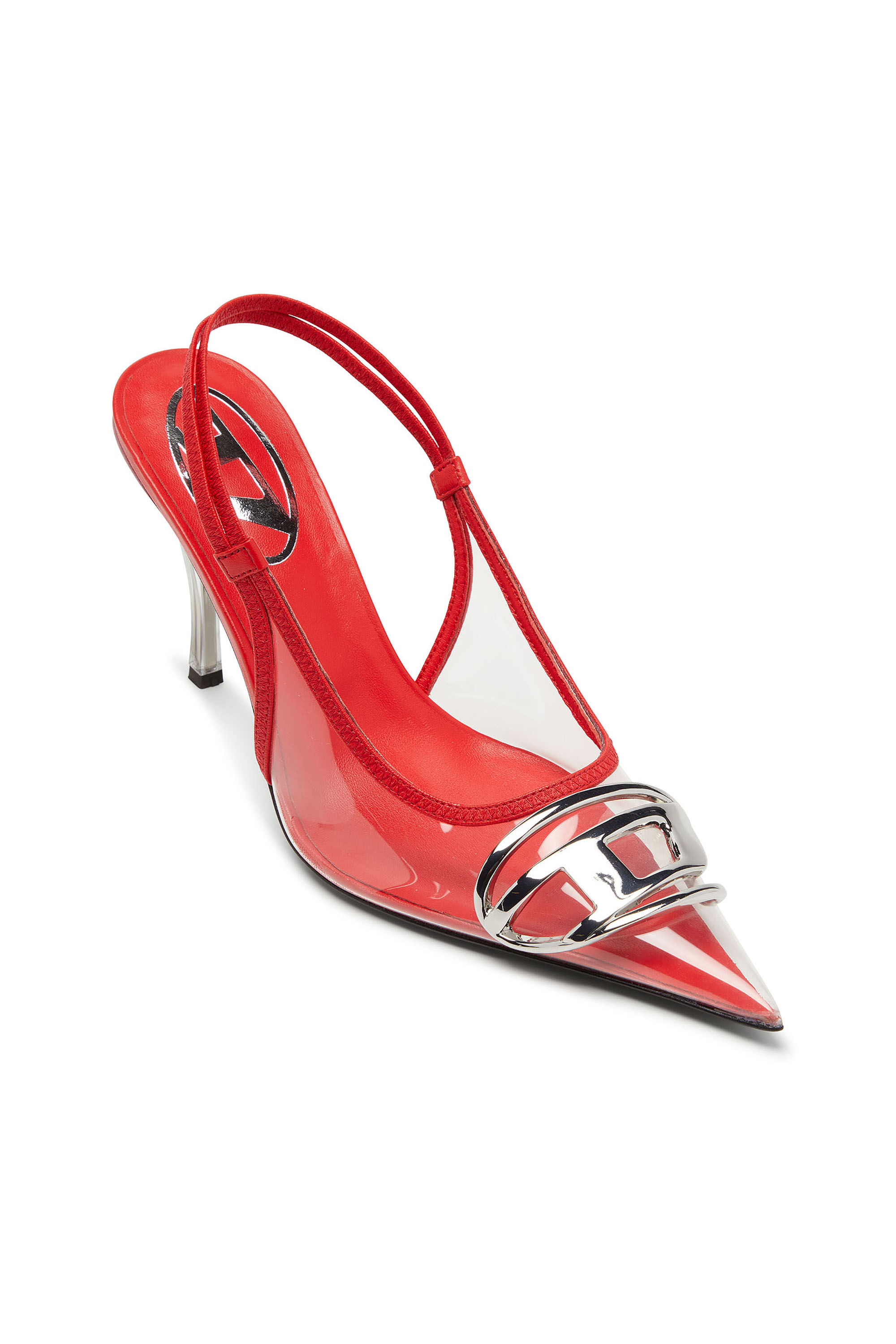 Diesel - D-VENUS SB, Woman's D-Venus-Leather-trim transparent slingback pumps in Red - 6