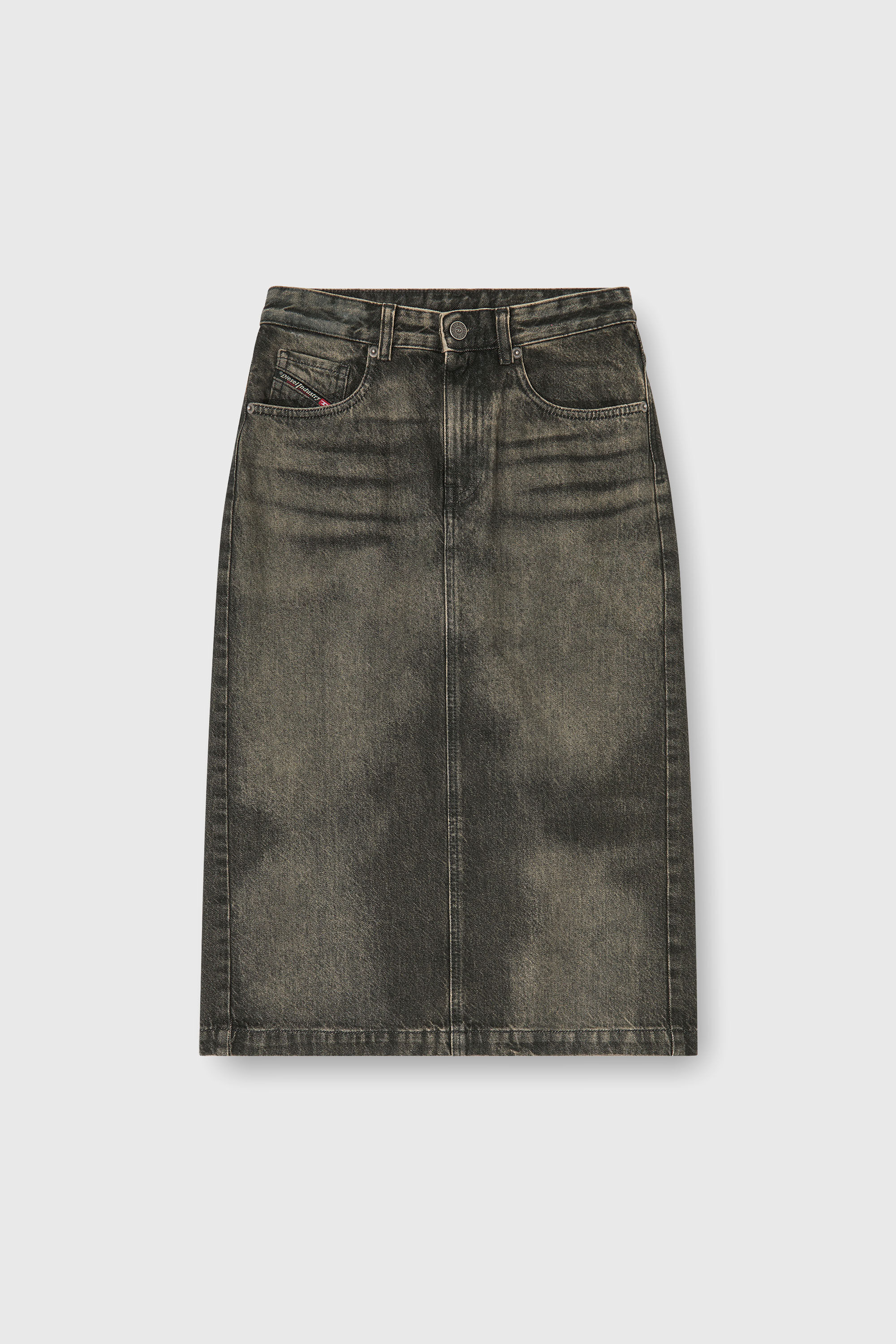 Diesel - DE-PENDY-FSJ, Woman's Pencil skirt in dirty-effect denim in Dark grey - 2