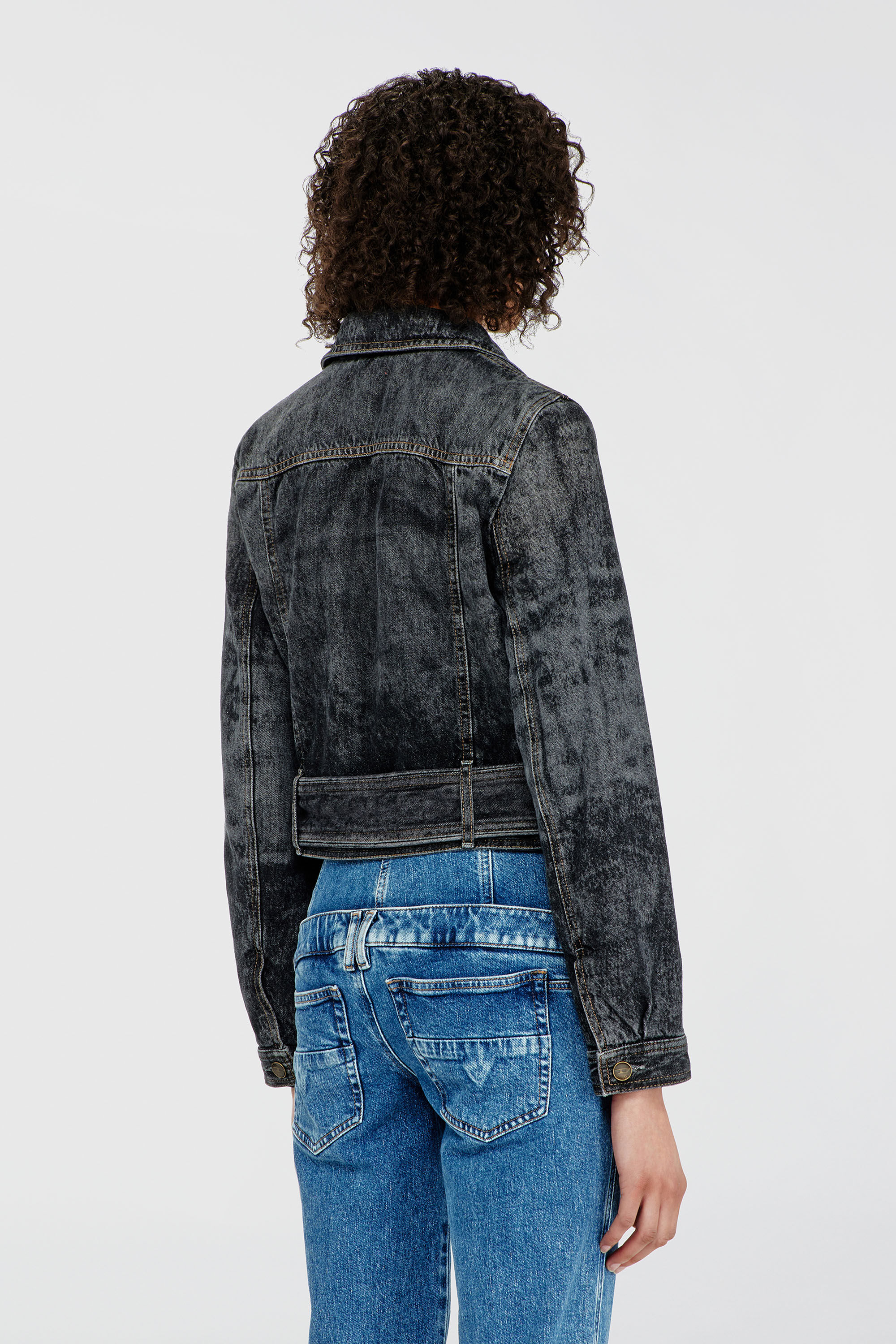 Diesel - DE-LEGEND-S, Woman's Cropped denim jacket with belt in Black - 4