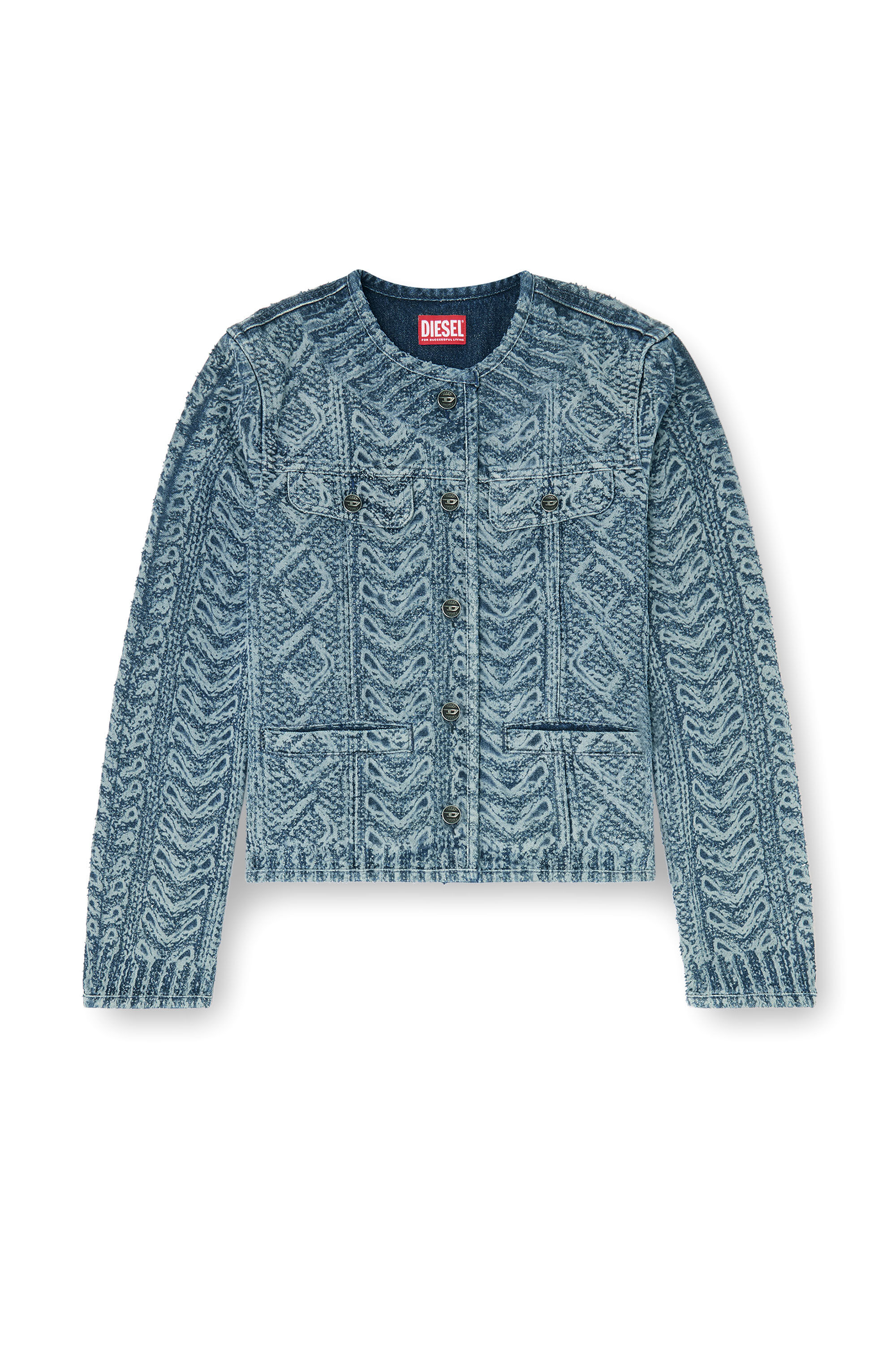 Diesel - DE-GRAFY-S2, Woman's Collarless jacket in cable-knit-effect denim in Dark Blue - 2