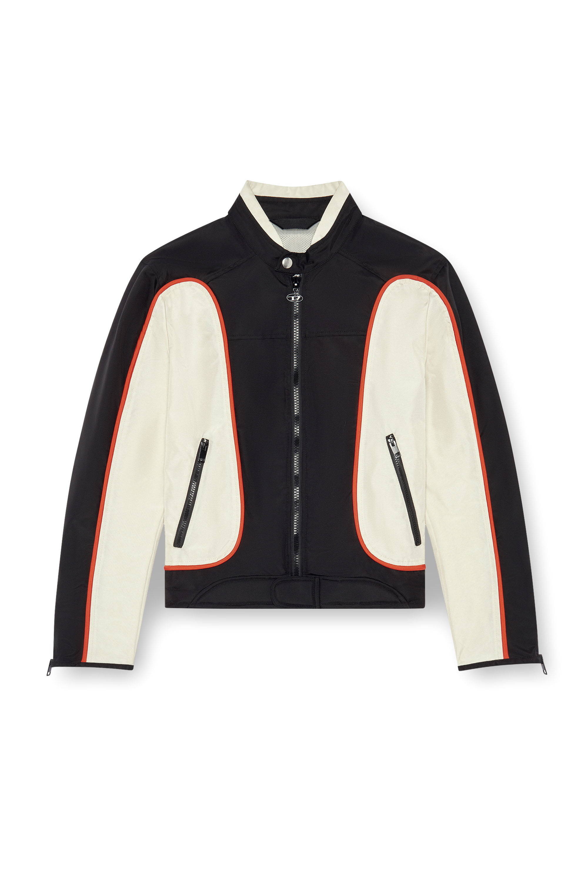 Diesel - J-BLINK, Man's Biker jacket in colour-block nylon in Black/White - 2