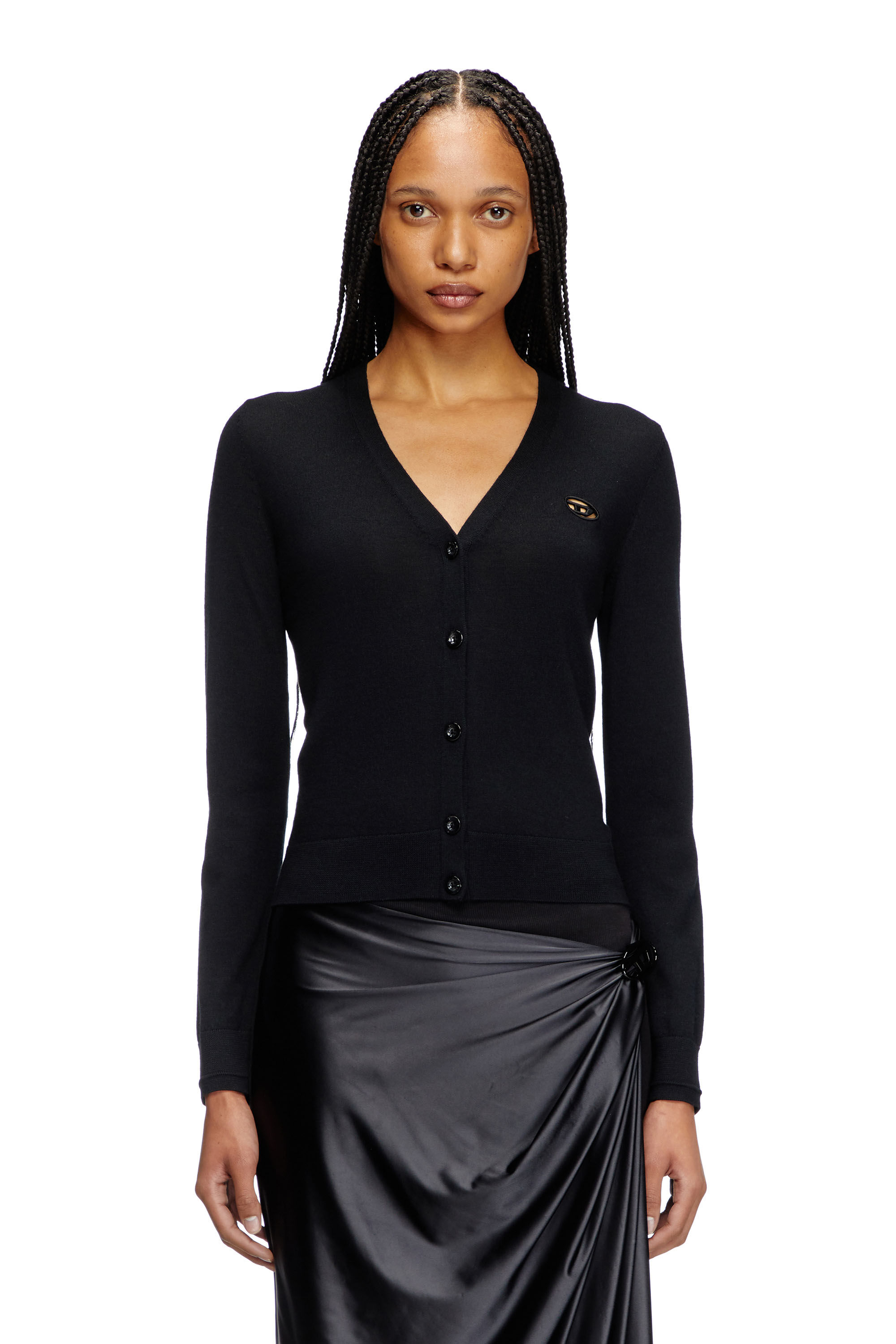 Diesel - M-ALIMA, Woman's Wool cardigan with cut-out logo in Black - 3