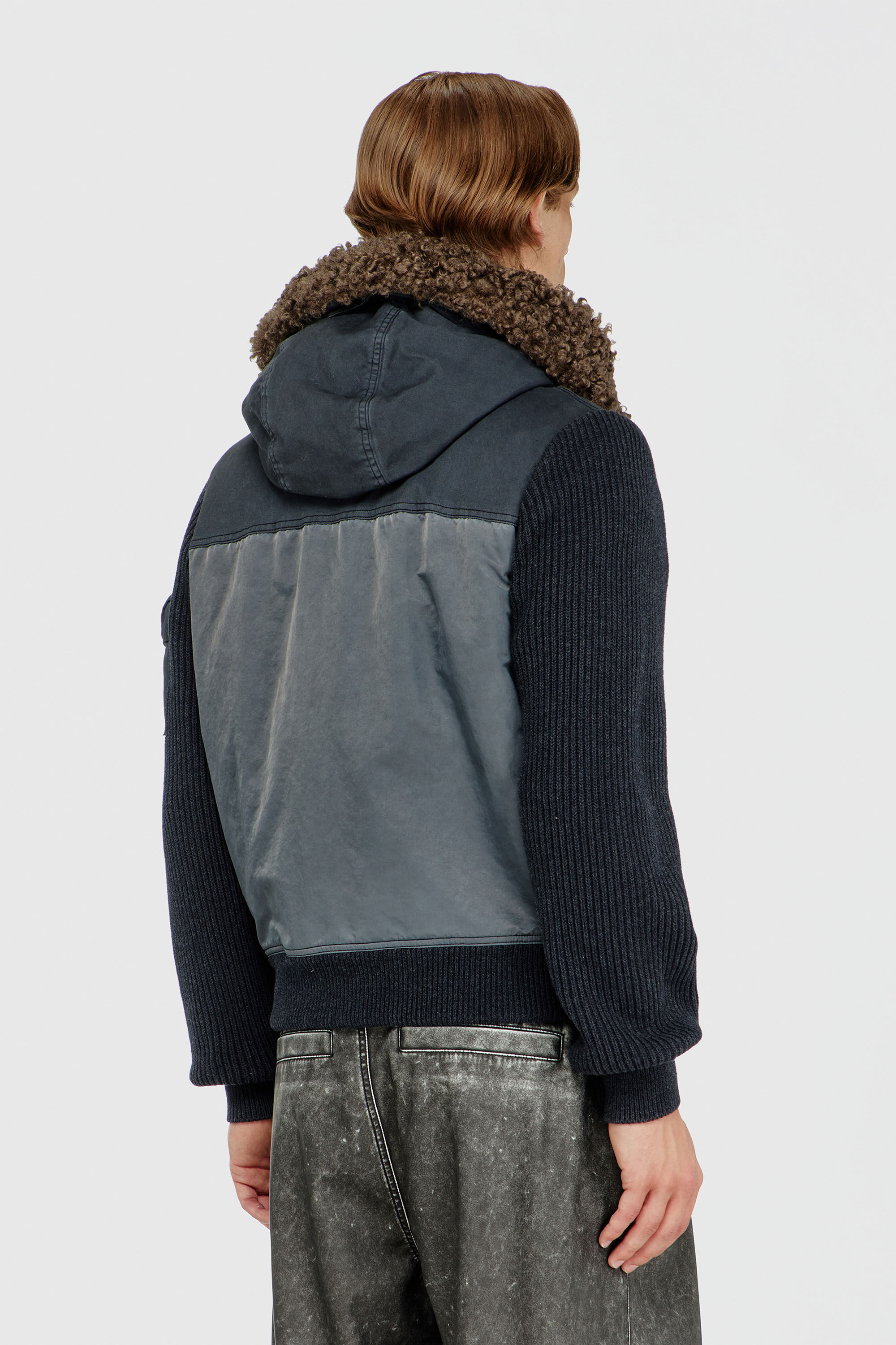 Diesel - W-DELLS, Man's Hooded padded jacket with knitted sleeves in Dark Blue - 4