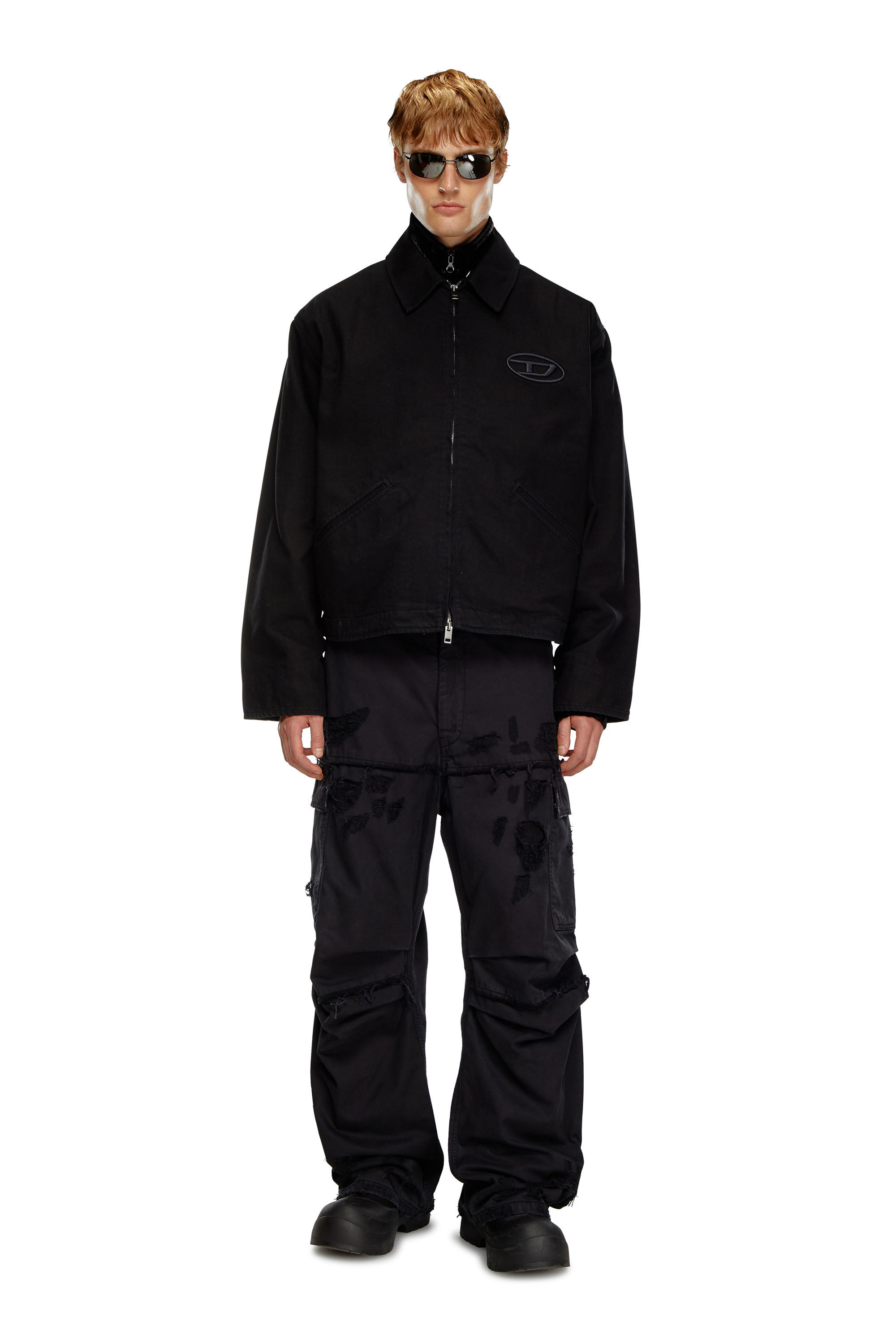 Diesel - J-TAYLOR-BLEACH, Man's Denim blouson jacket with bleached logo in Black - 1