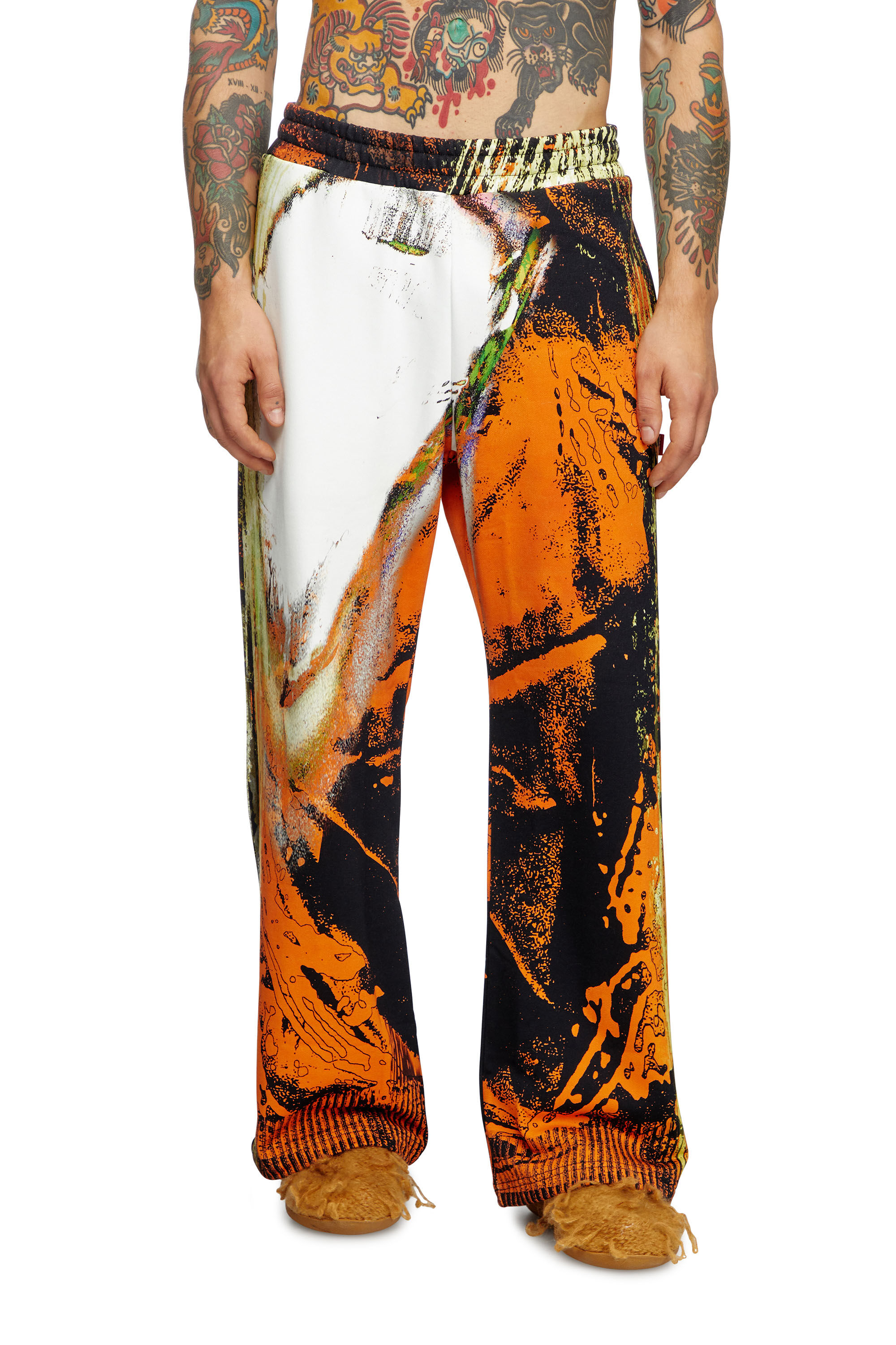 Diesel - P-MARTE, Man's Track pants with Pop print in Black/Orange - 3