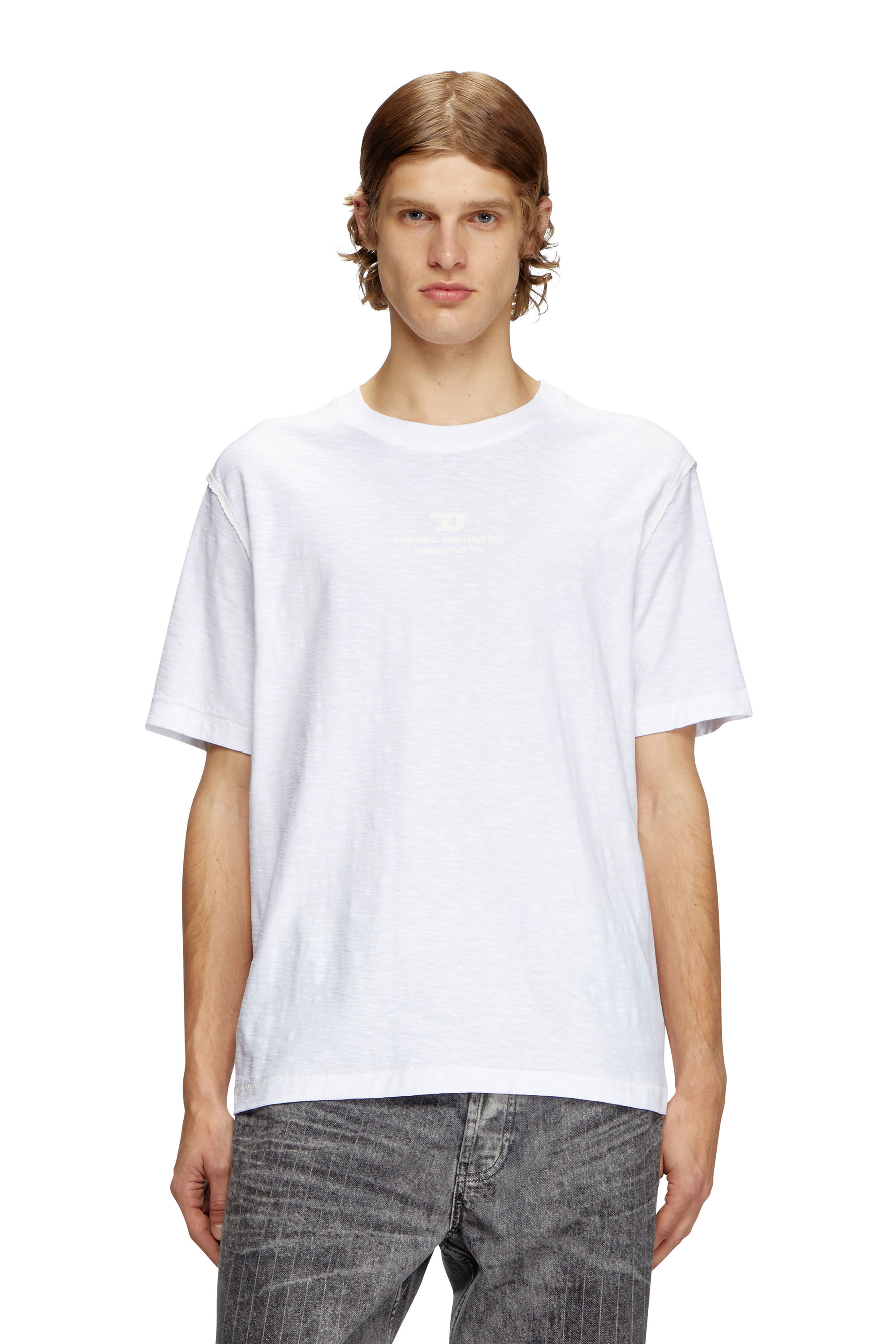 Diesel - T-ADJUST-R10, Man's Slub T-shirt with tonal logo print in White - 3