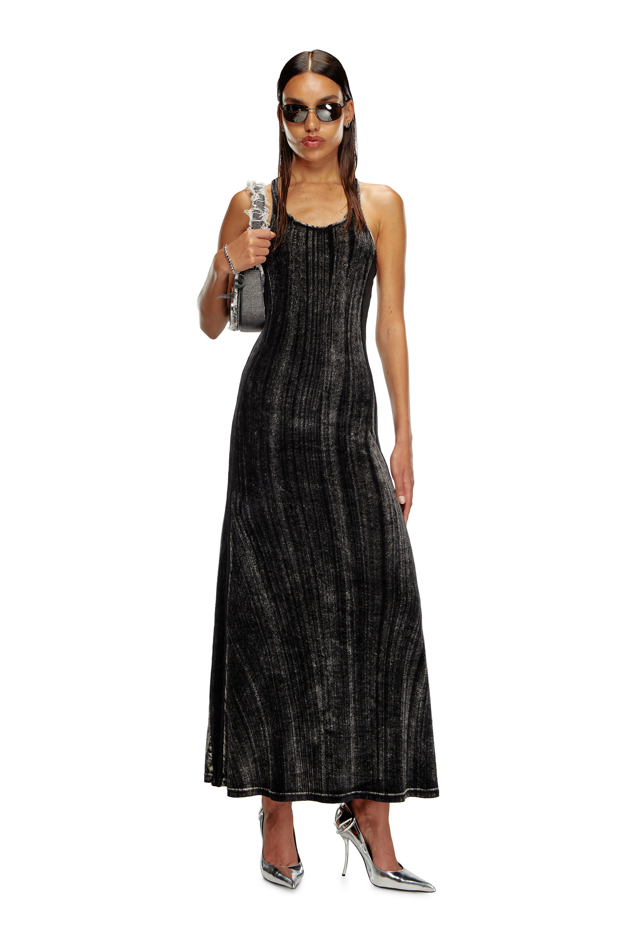 Diesel - D-VOG, Woman's Long chenille dress with racerback in Black - 1