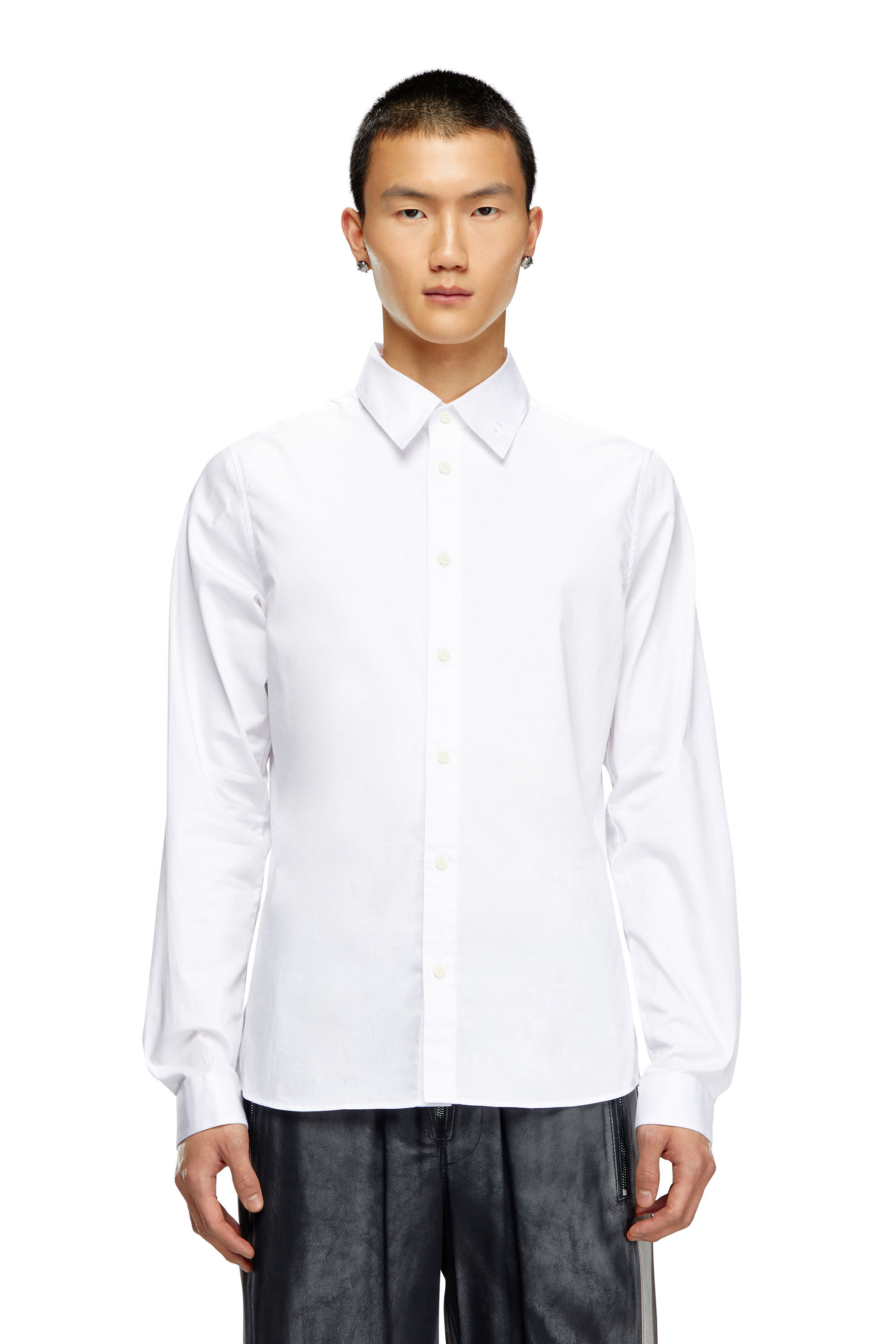 Diesel - S-FITTY-A, Man's Formal shirt with logo-embroidered collar in White - 3