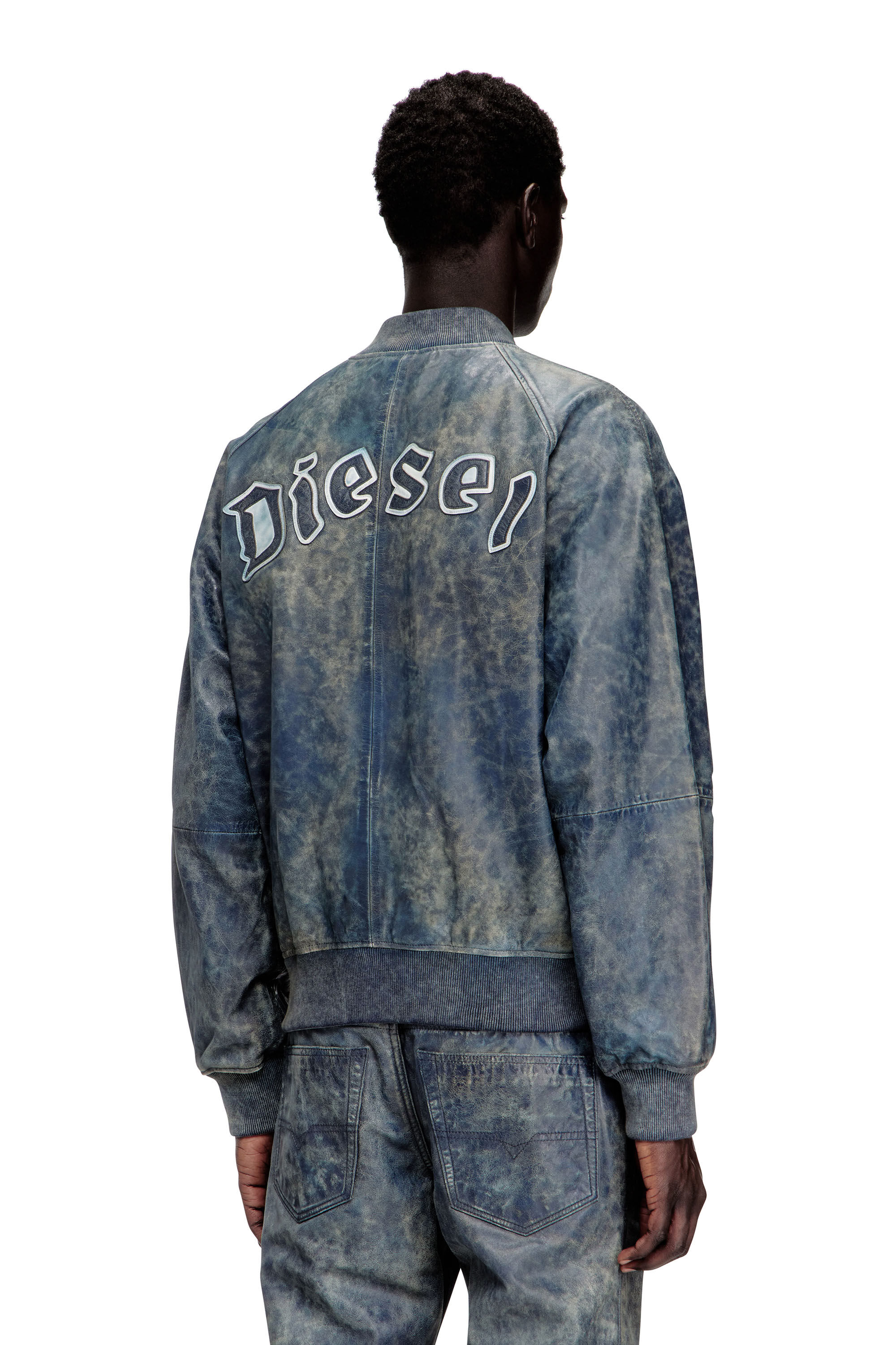 Diesel - L-COBB, Man's Bomber jacket in treated leather in Blue - 4