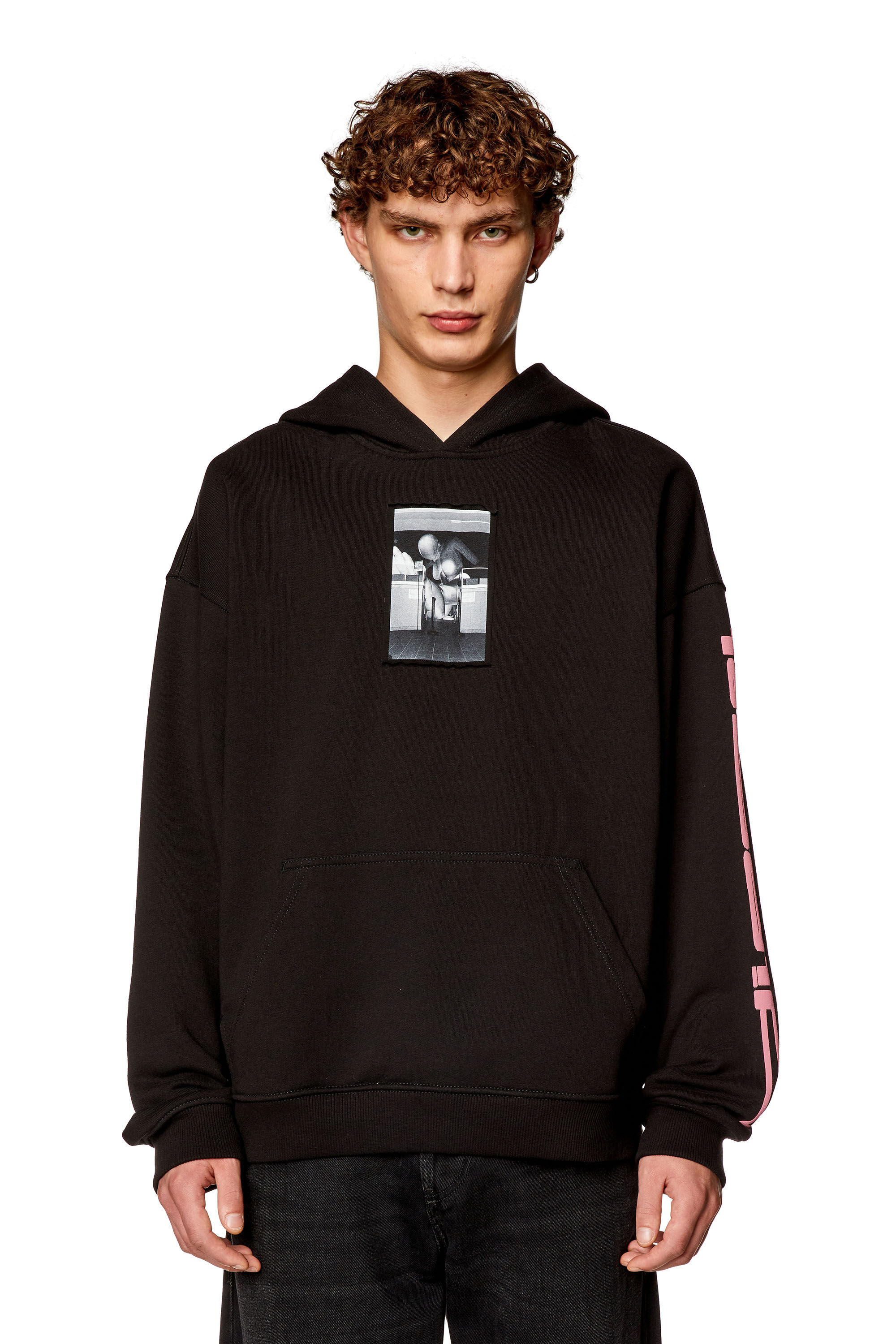 Diesel - S-BOXT-HOOD-N5, Man's Hooded sweatshirt with raw-cut patches in Black - 2