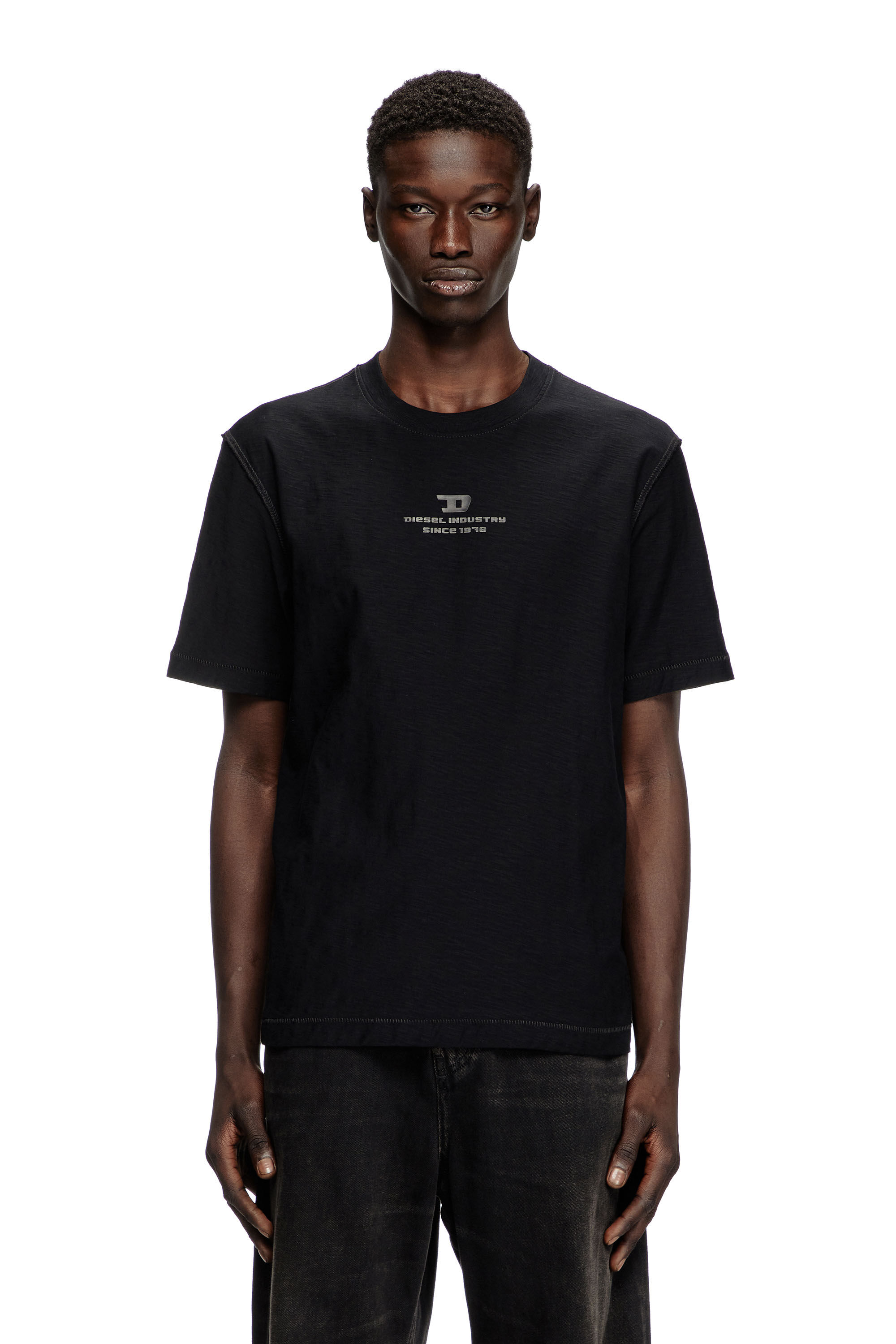 Diesel - T-ADJUST-R10, Man's Slub T-shirt with tonal logo print in Black - 3