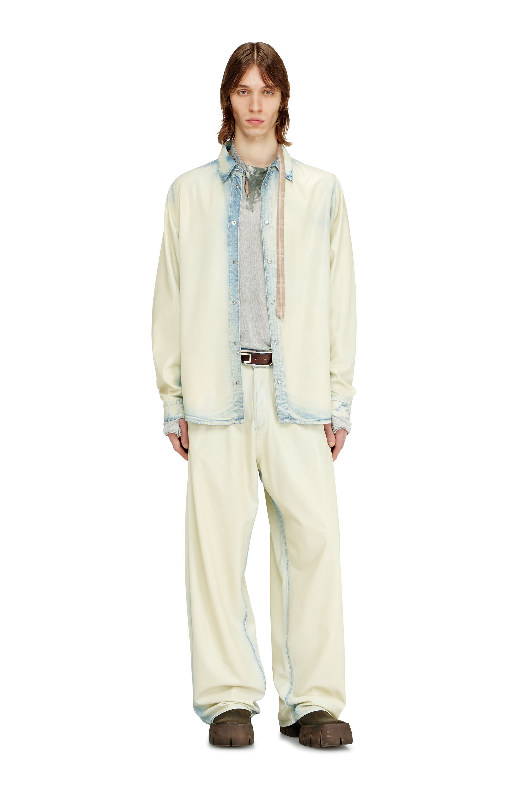 Diesel - D-SYNAR-FSI1, Man's Shirt in fluid X-Ray bleach denim in Light Blue - 1