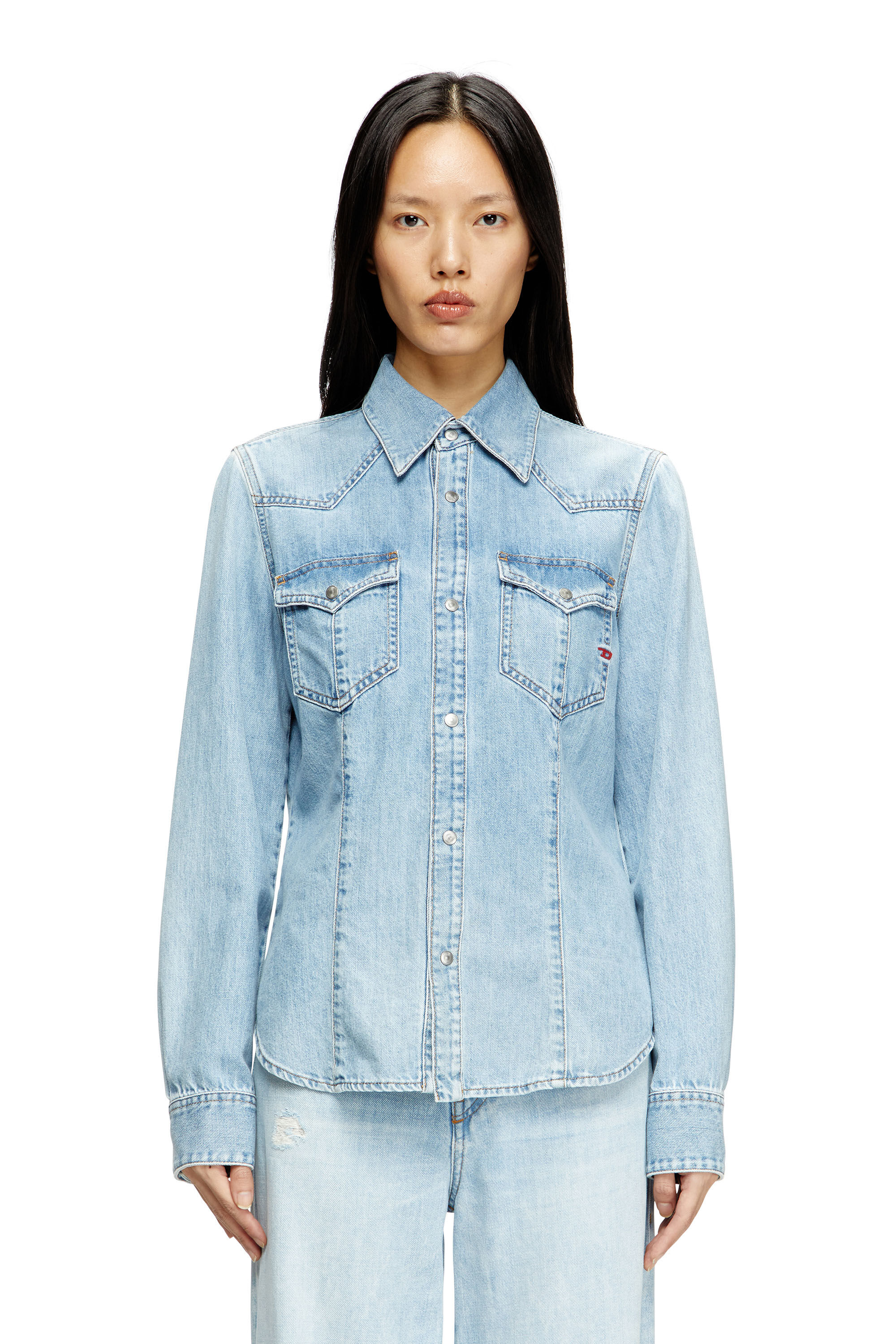 Diesel - DE-WAVES, Woman's Western shirt in denim in Light Blue - 3