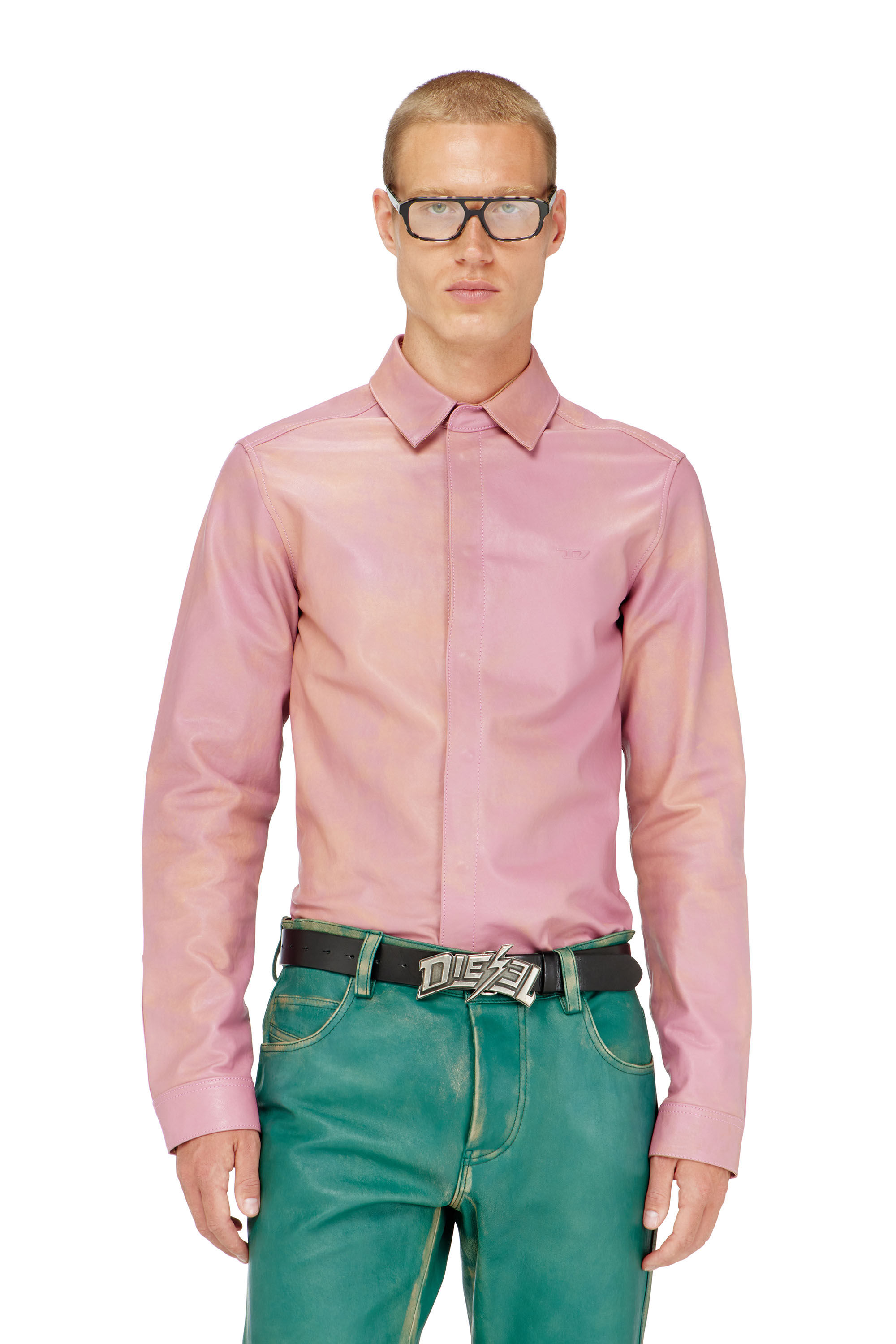Diesel - S-CIRT, Man's Shirt in treated leather in Pink - 2