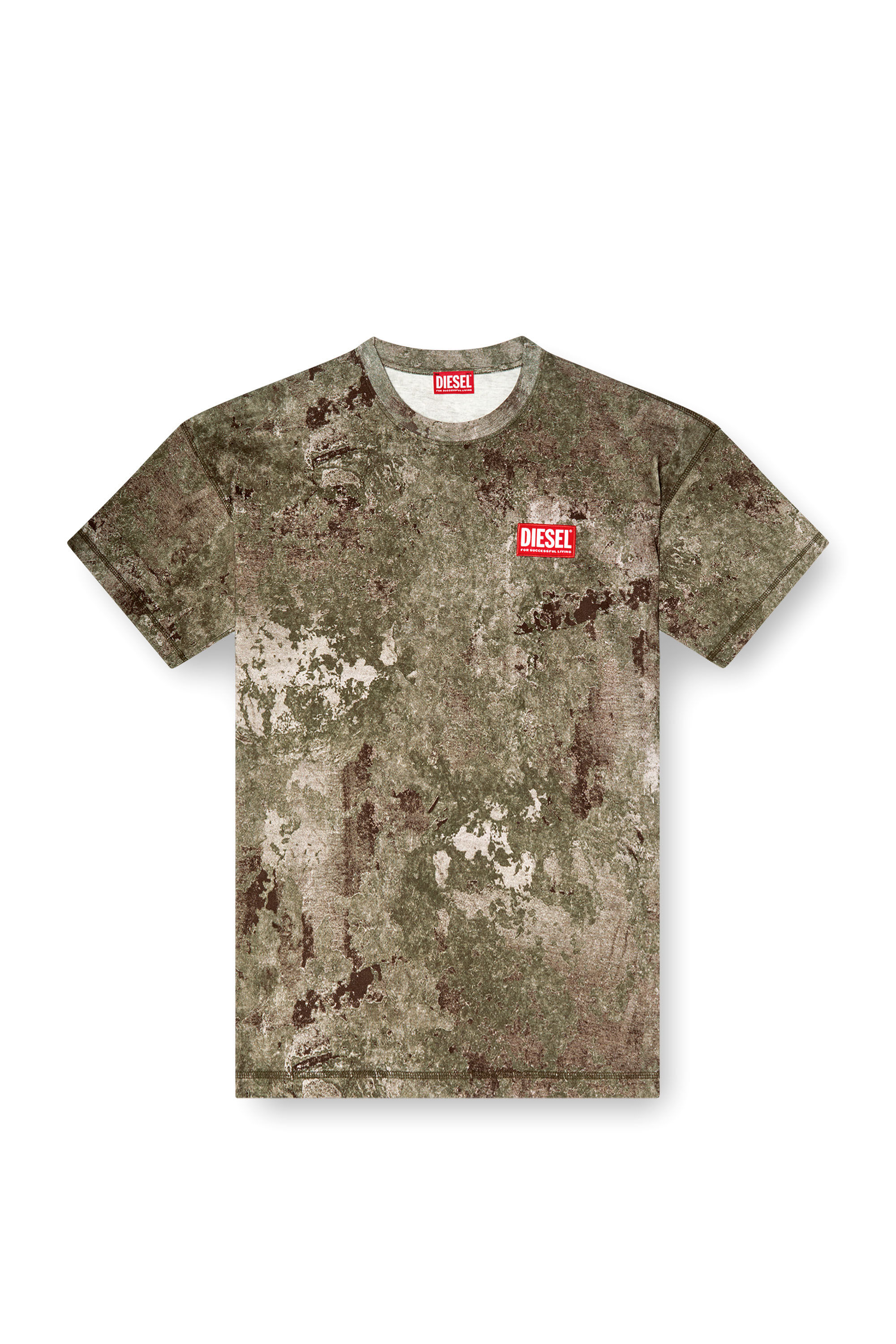 Diesel - T-BOXT-R12, Man's Marble-effect burnout T-shirt in Military Green - 2