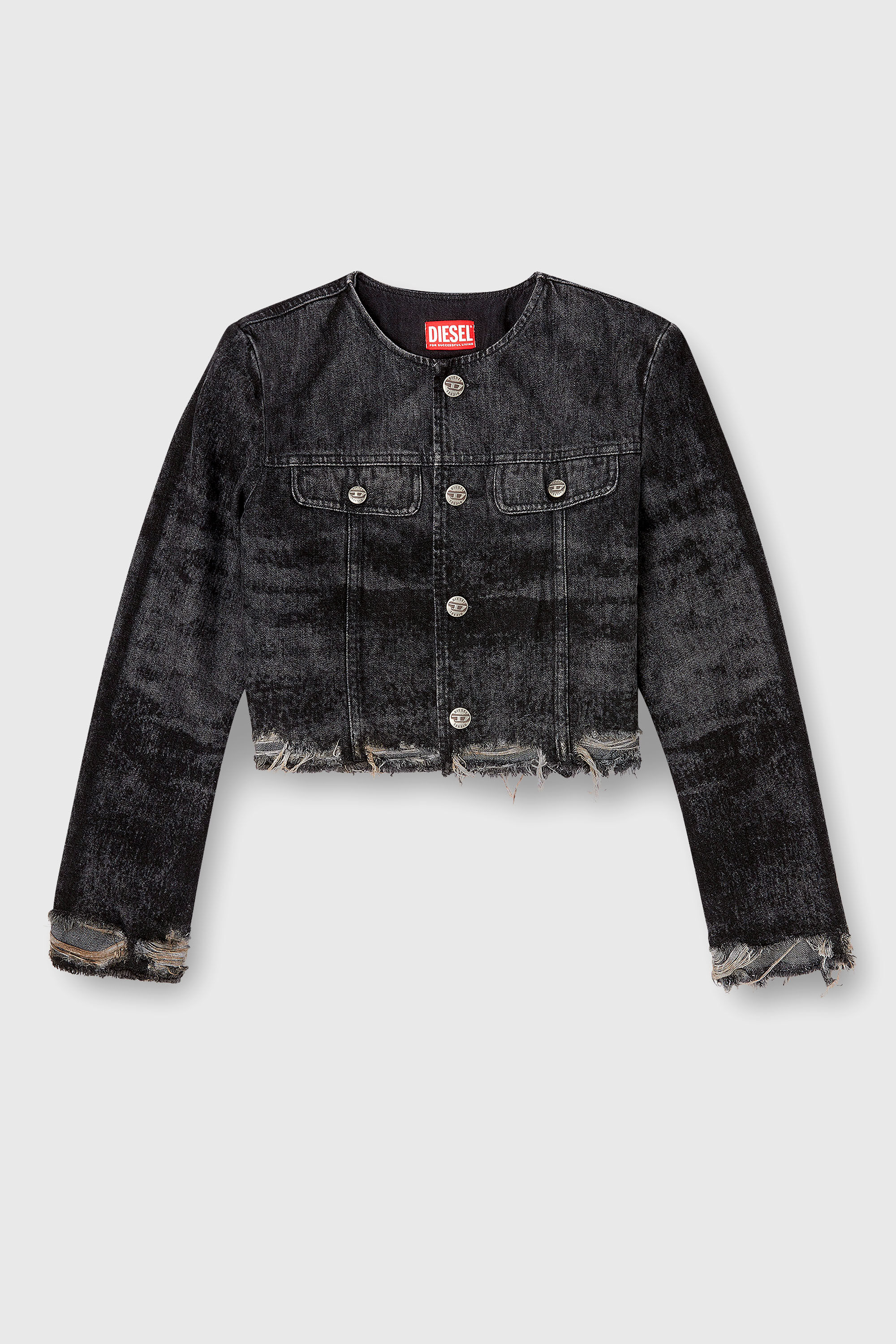 Diesel - DE-GRAFFY-FSH, Woman's Jacket in lasered cotton-hemp denim in Black - 2