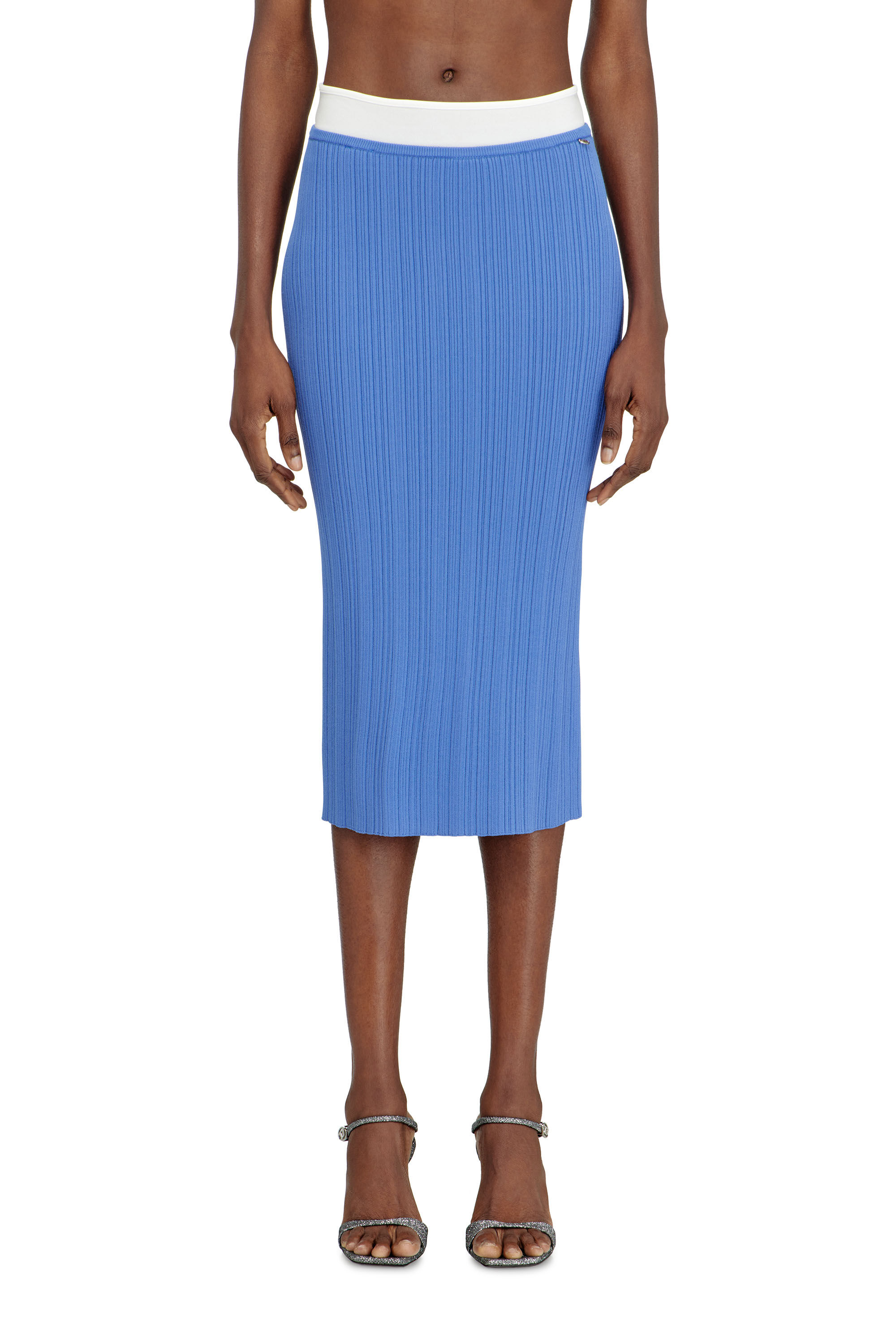 Diesel - M-ZINIA, Woman's Ribbed knit skirt with contrast waistband in Blue - 3