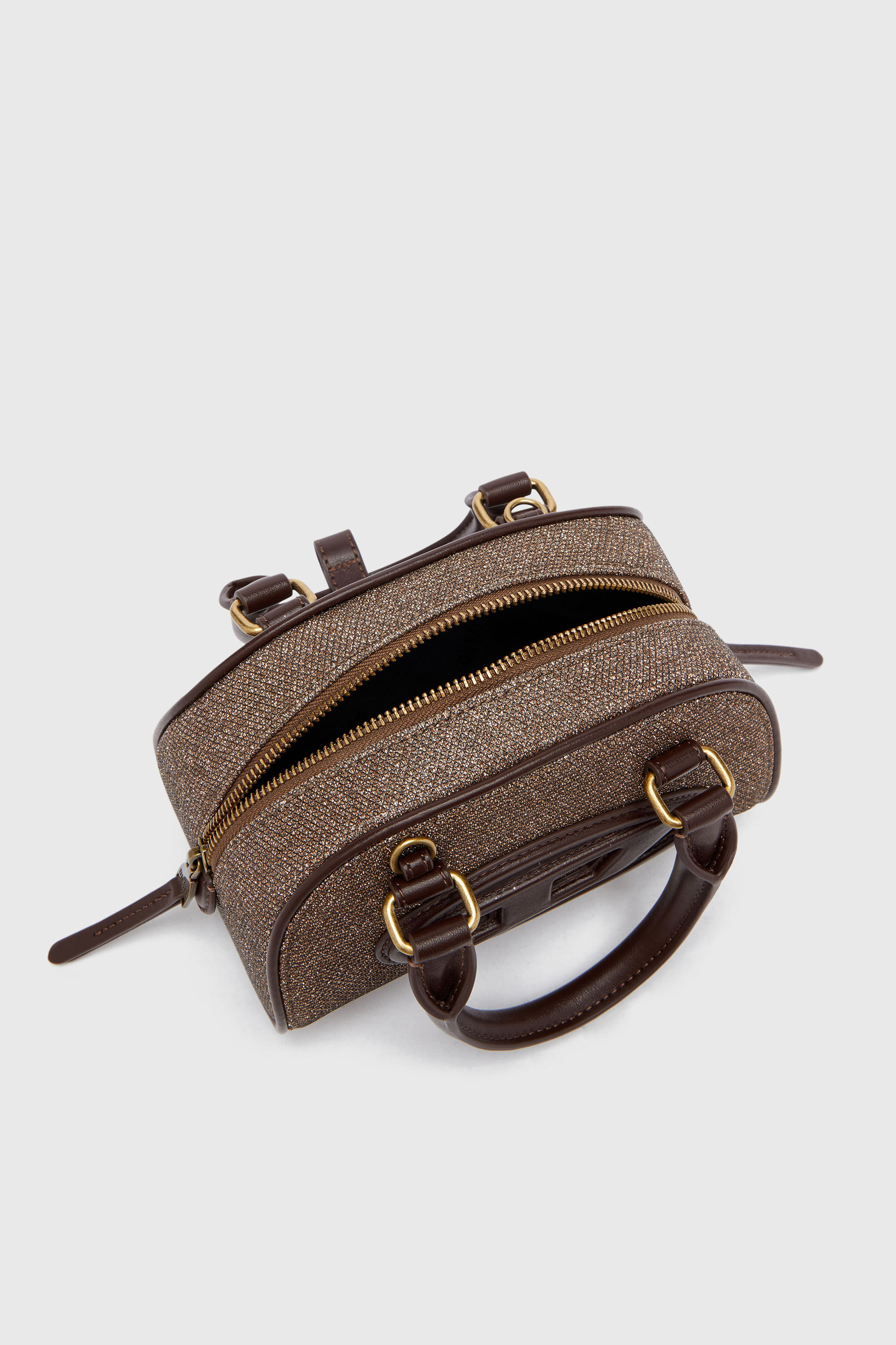 Diesel - 1DR DOME CROSSBODY, Woman's 1DR Dome- Small bowling bag in Lurex fabric in Brown - 3