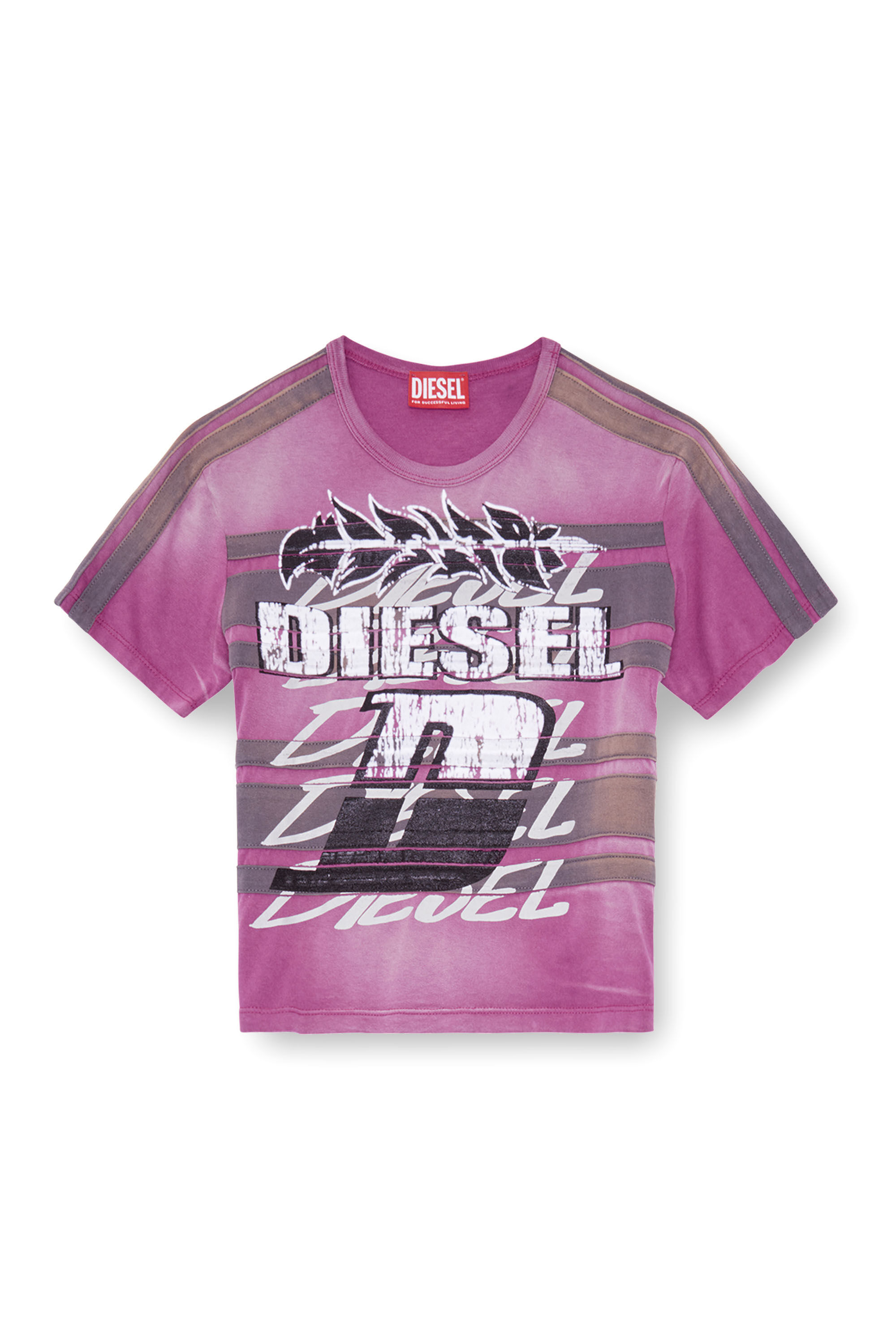 Diesel - T-UNCUTIE-STRIPE, Woman's Cropped sun-faded T-shirt in Violet - 2