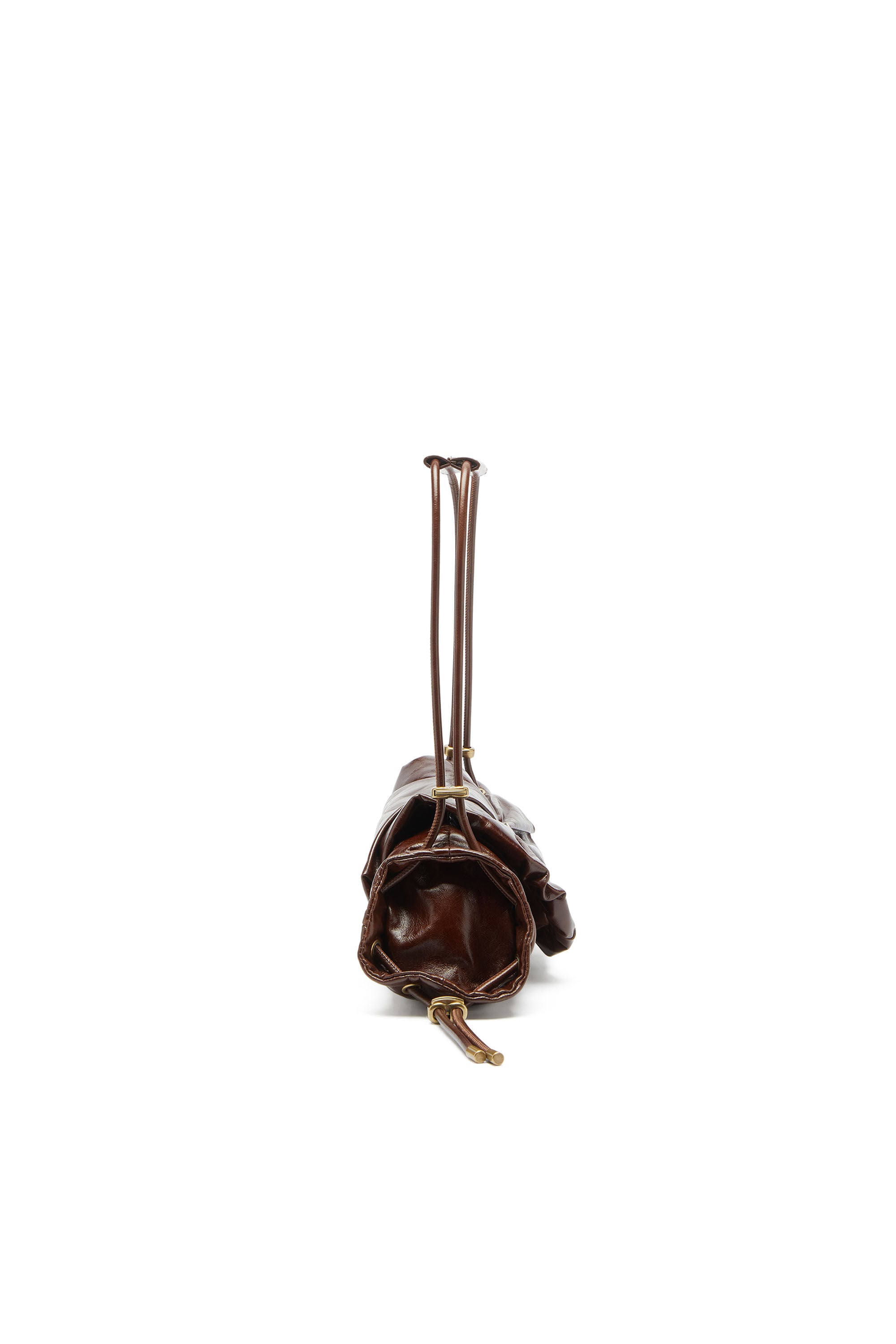 Diesel - SCRUNCH-D SHOULDER S, Woman's Scrunch-D-Small shoulder bag in shiny scrunched leather in Brown - 4