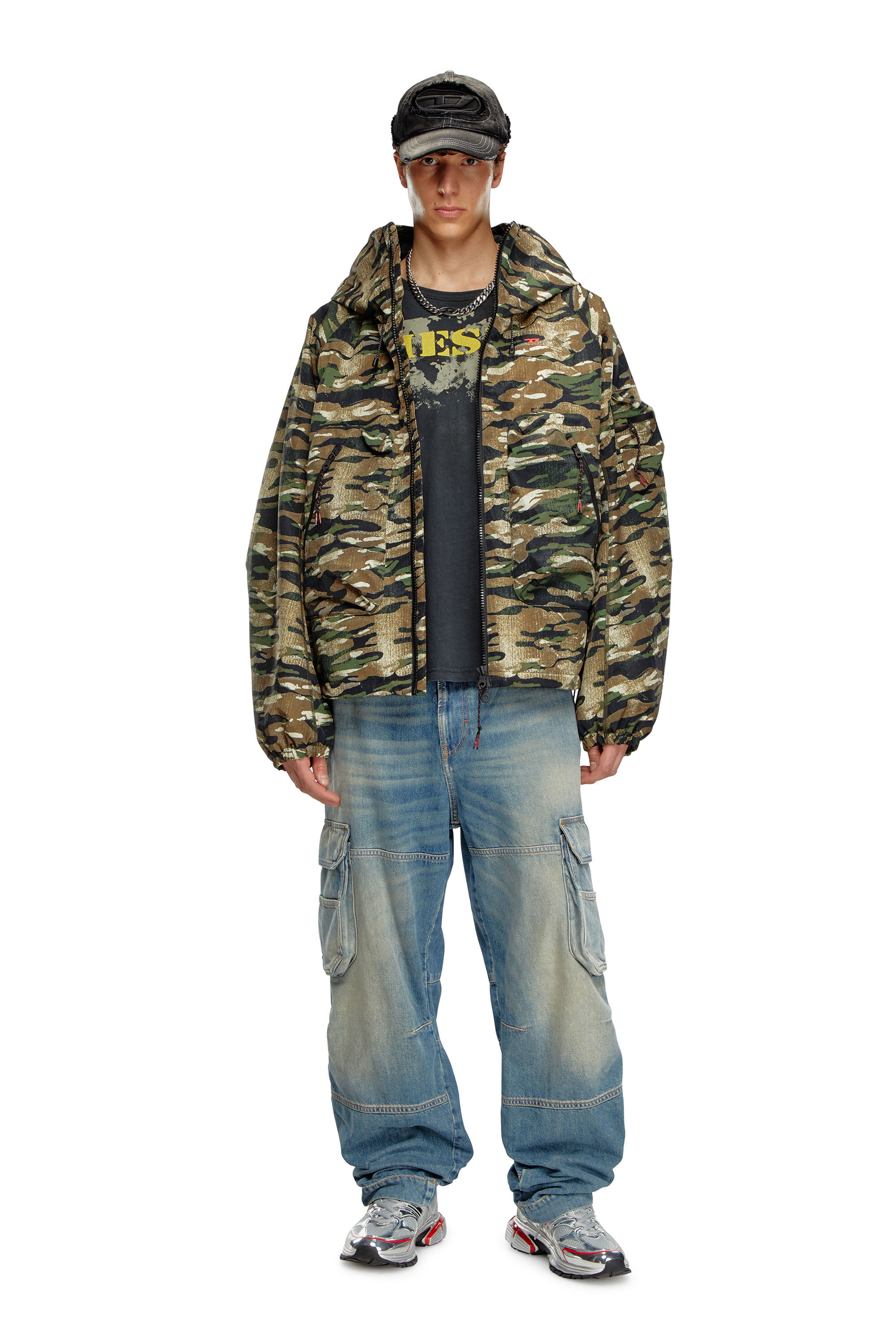 Diesel - AMWT-BERNARD-WT24, Man's Camouflage hooded jacket in Green/Brown - 1