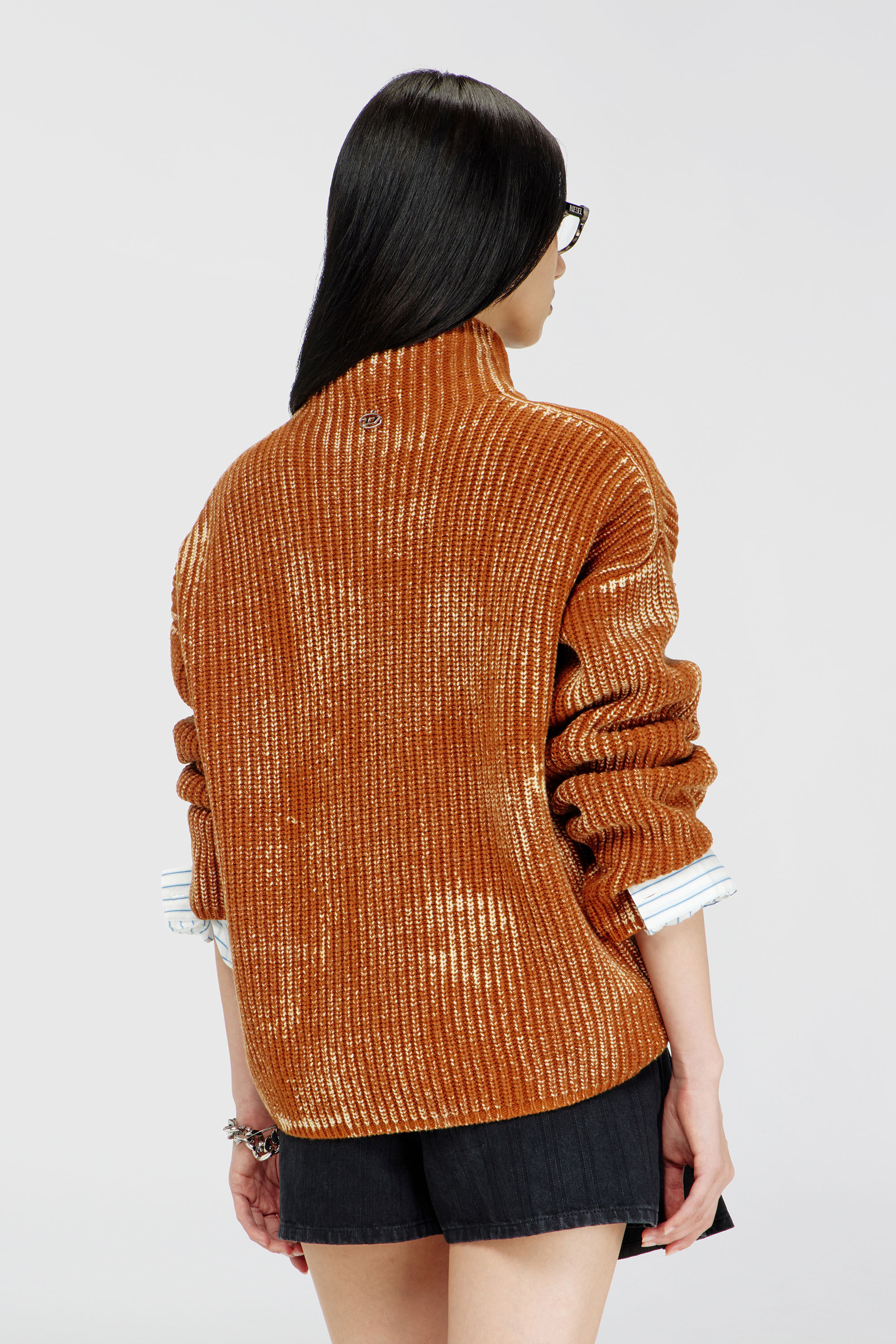 Diesel - M-AMET, Woman's Funnel-neck jumper in ribbed wool blend in Brown - 4