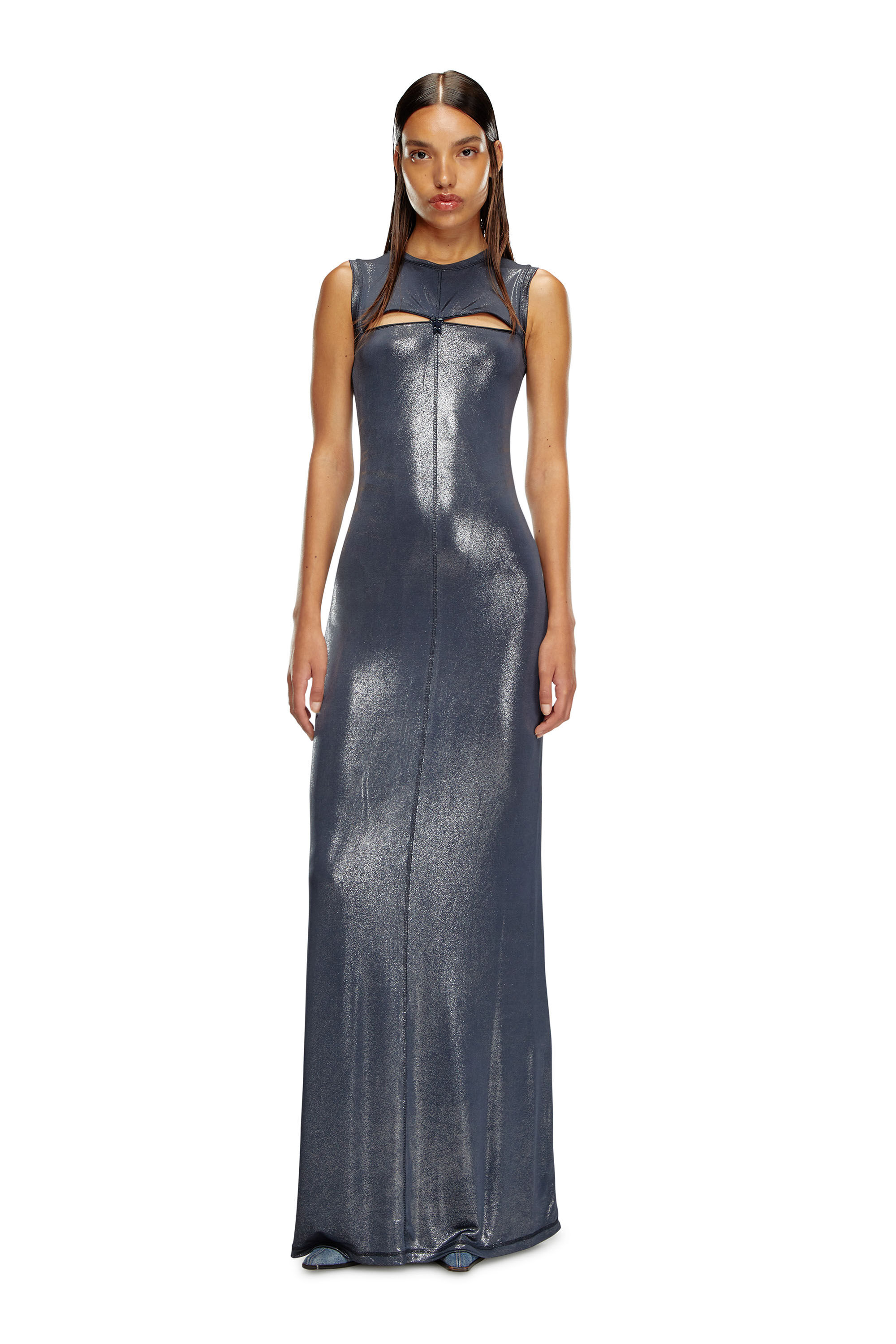 Diesel - D-VETY, Woman's Long metallic dress with zip details in Blue - 1