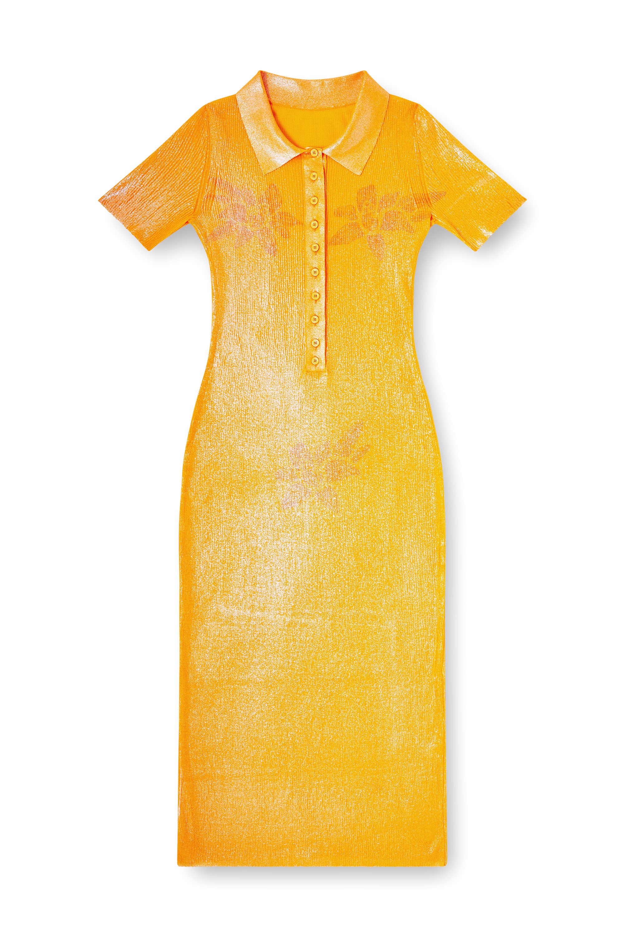 Diesel - M-ORANGE-KG, Woman's Iridescent knit polo dress with lotus print in Orange - 2