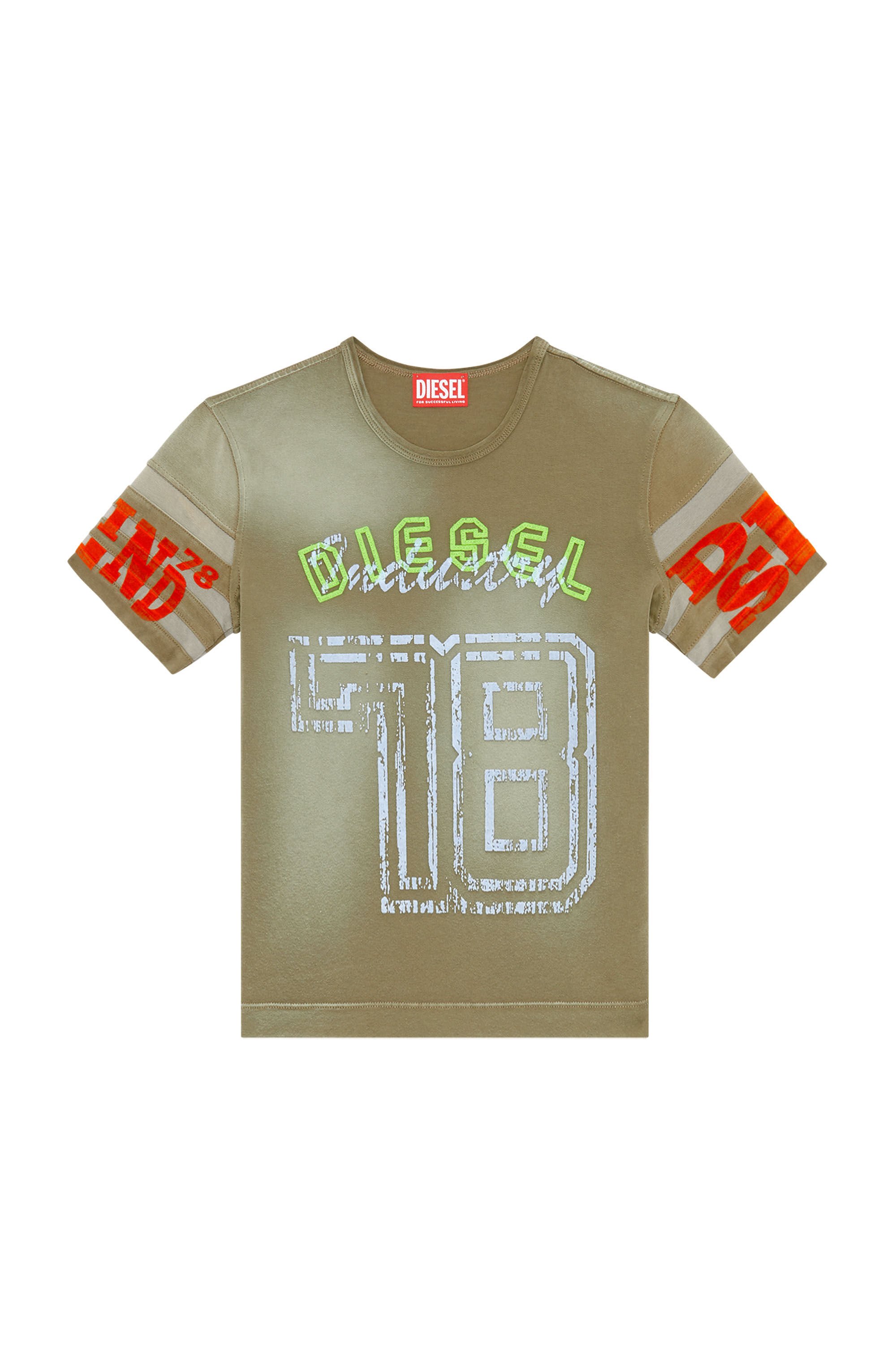 Diesel - T-UNCUSL, Woman T-shirt in treated jersey with flock prints in Brown - Image 2