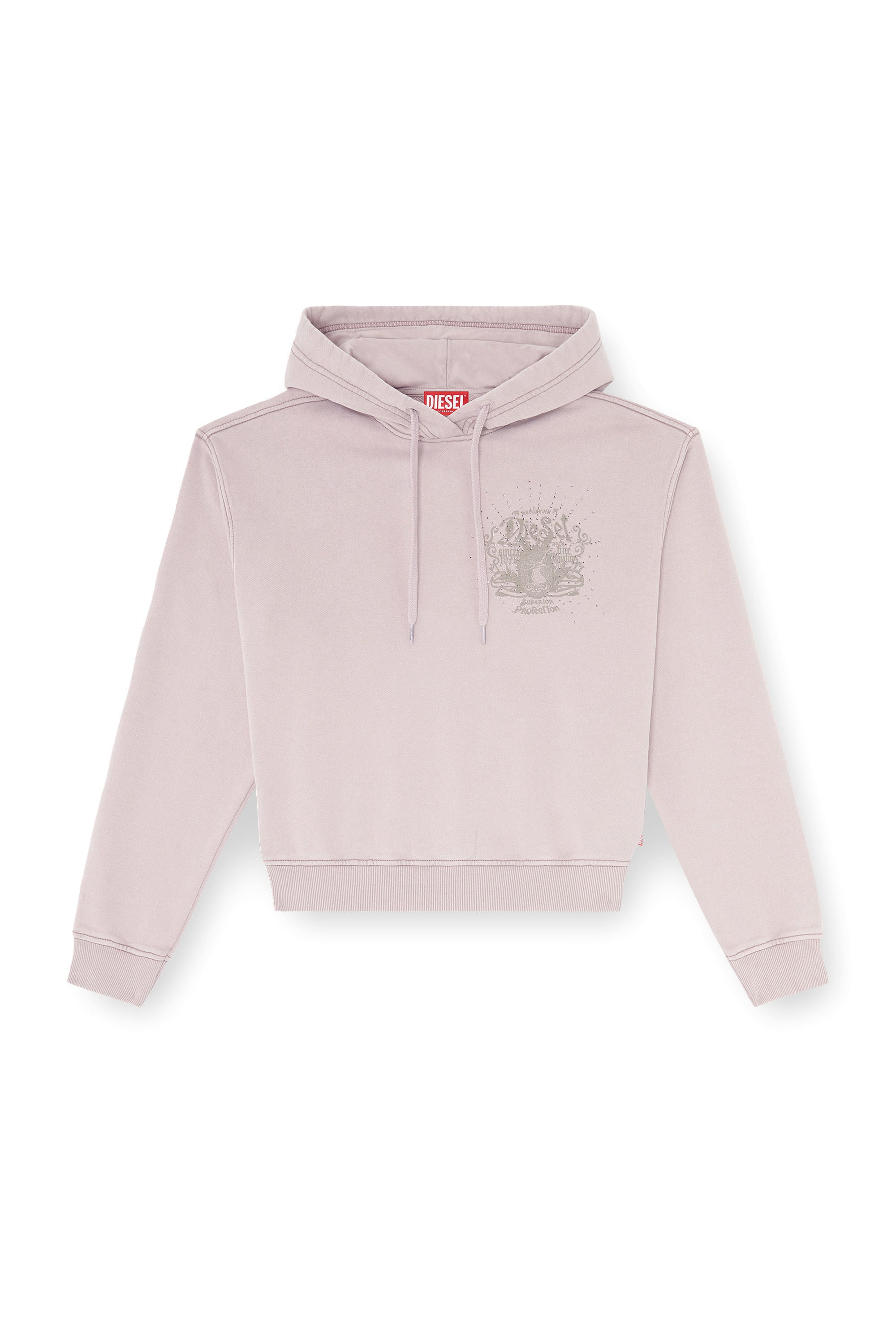 Diesel - F-PHOENY, Woman's Hoodie with prints and rhinestone studs in Lilac - 2