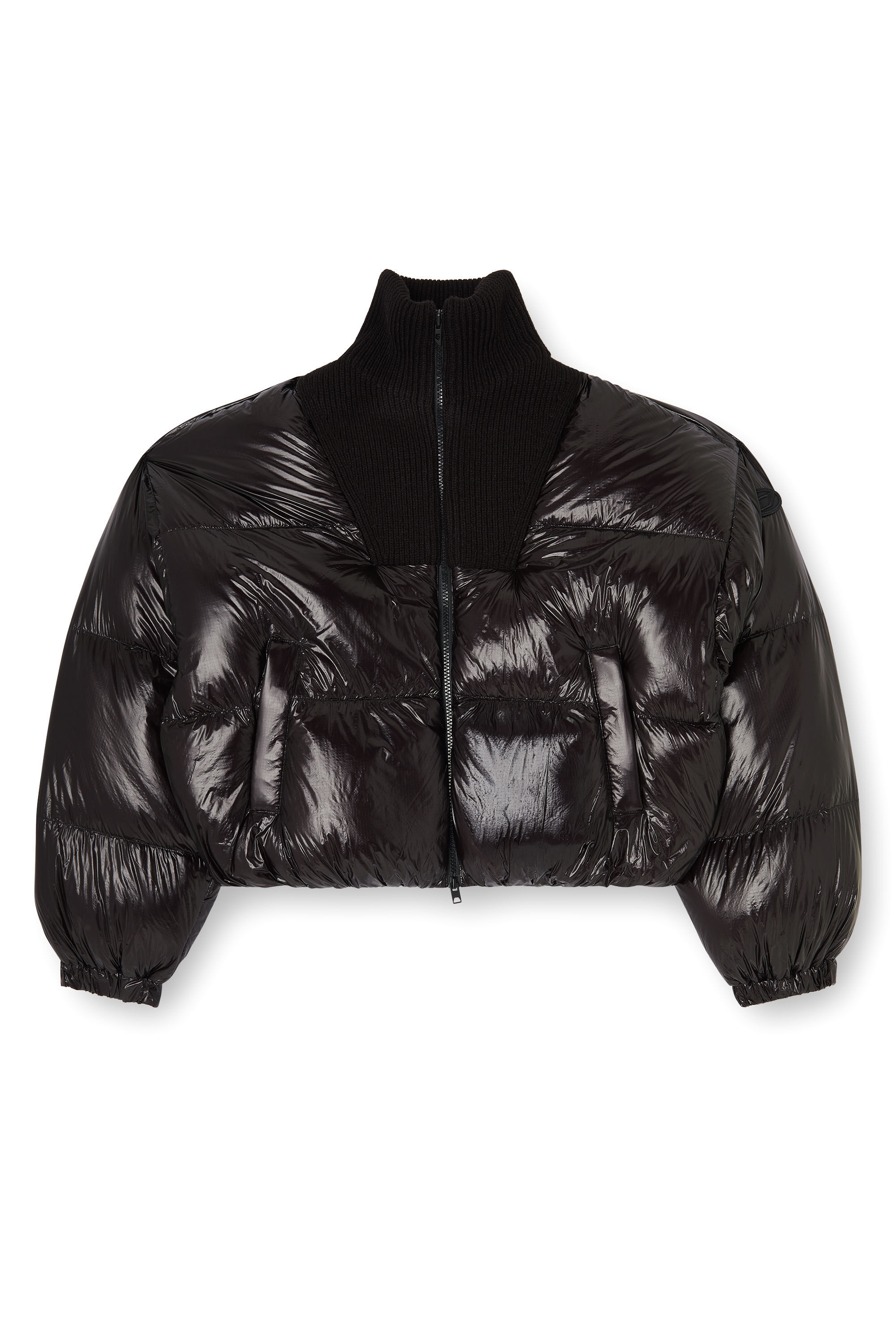 Diesel - W-ARRIOR, Woman's Down puffer jacket in ripstop with knitted collar in Black - 2