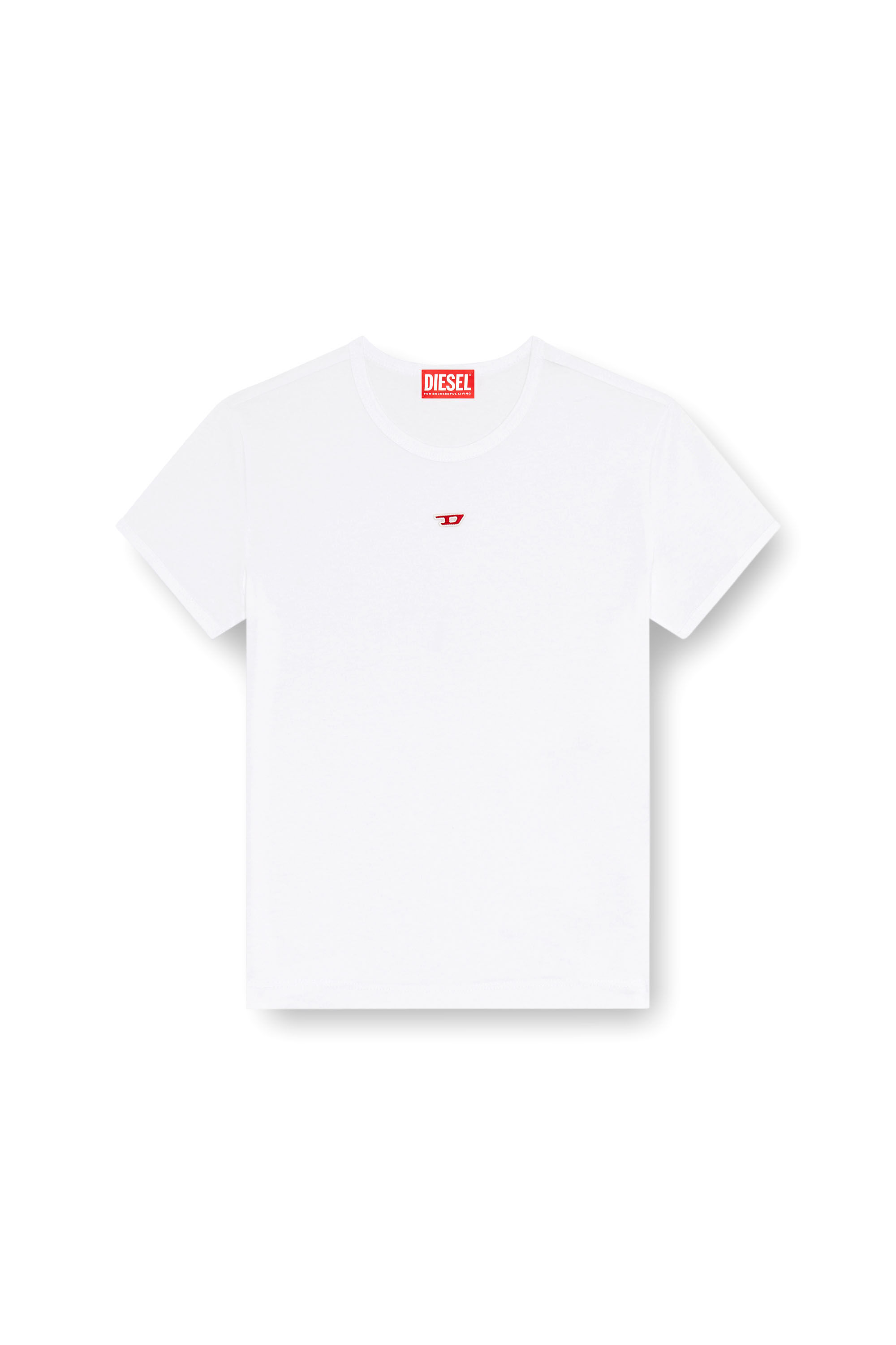 Diesel - T-UNCUTIE-LONG-D, Woman's T-shirt with embroidered D patch in White - 2
