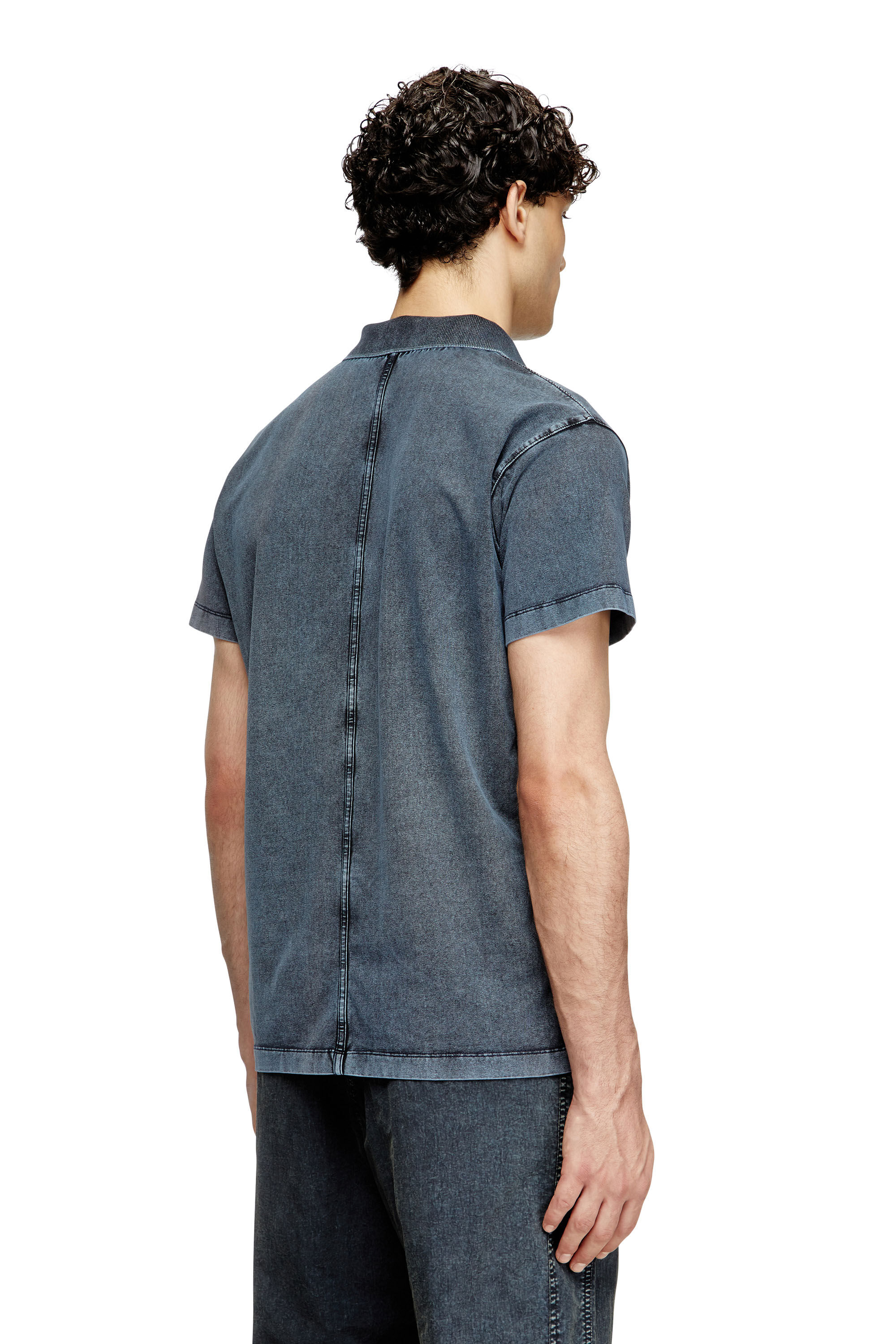 Diesel - T-NOMELY, Man's Polo shirt in denim-look jersey in Dark Blue - 2