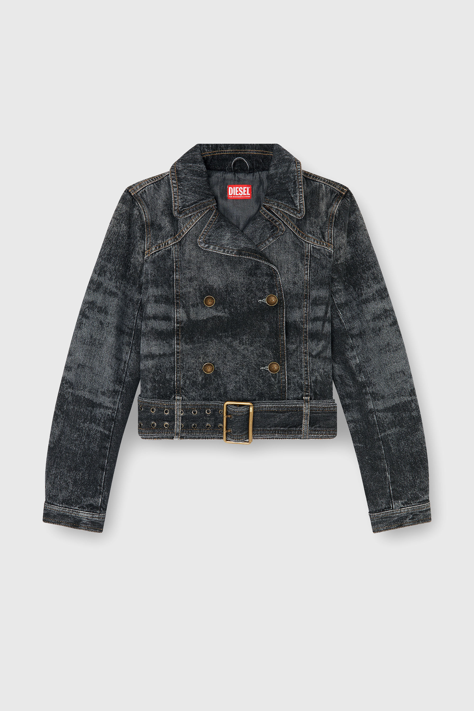 Diesel - DE-LEGEND-S, Woman's Cropped denim jacket with belt in Black - 2