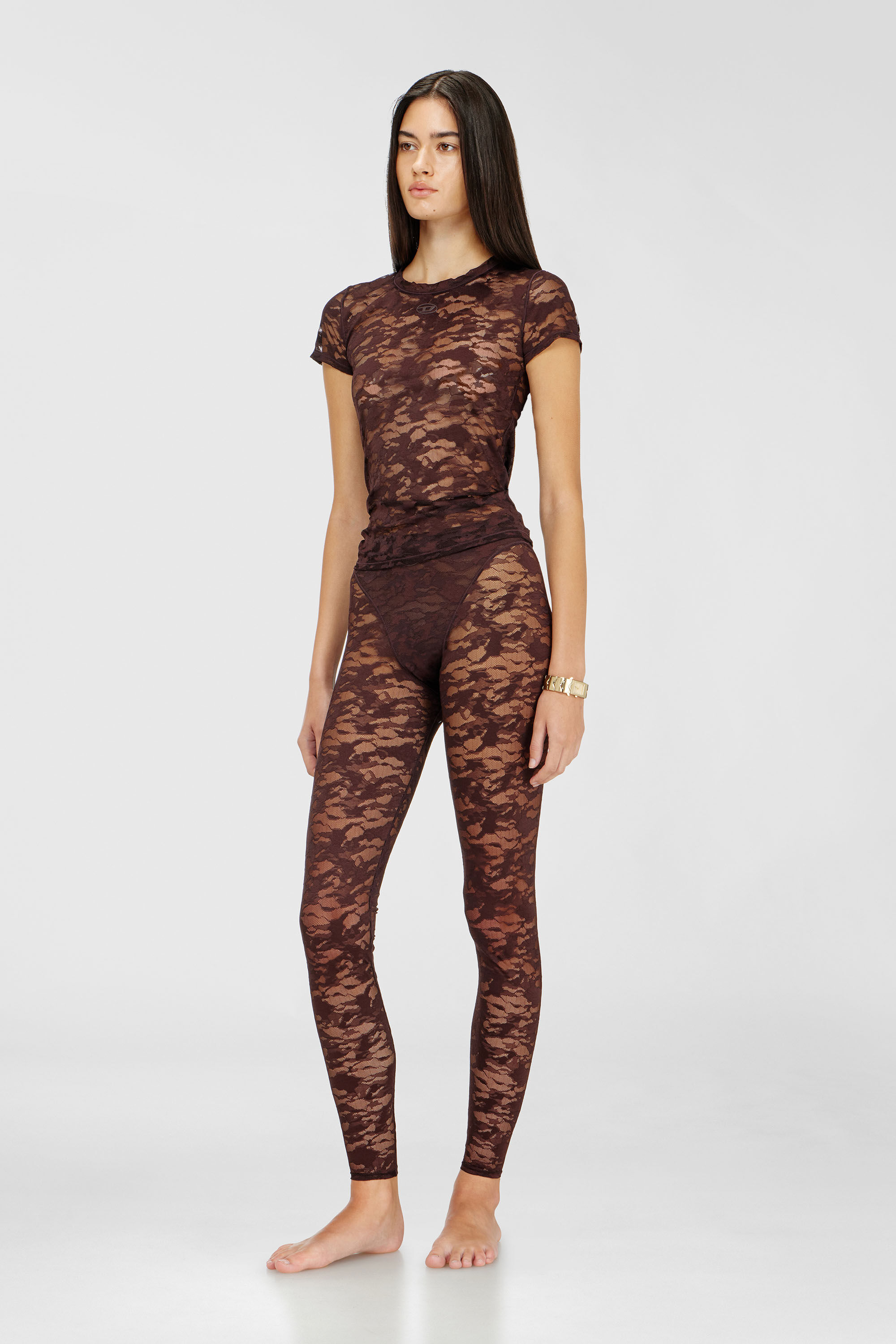 Diesel - HAYLEY-UTLT, Woman's Leggings in nylon camouflage lace in Dark Brown - 1
