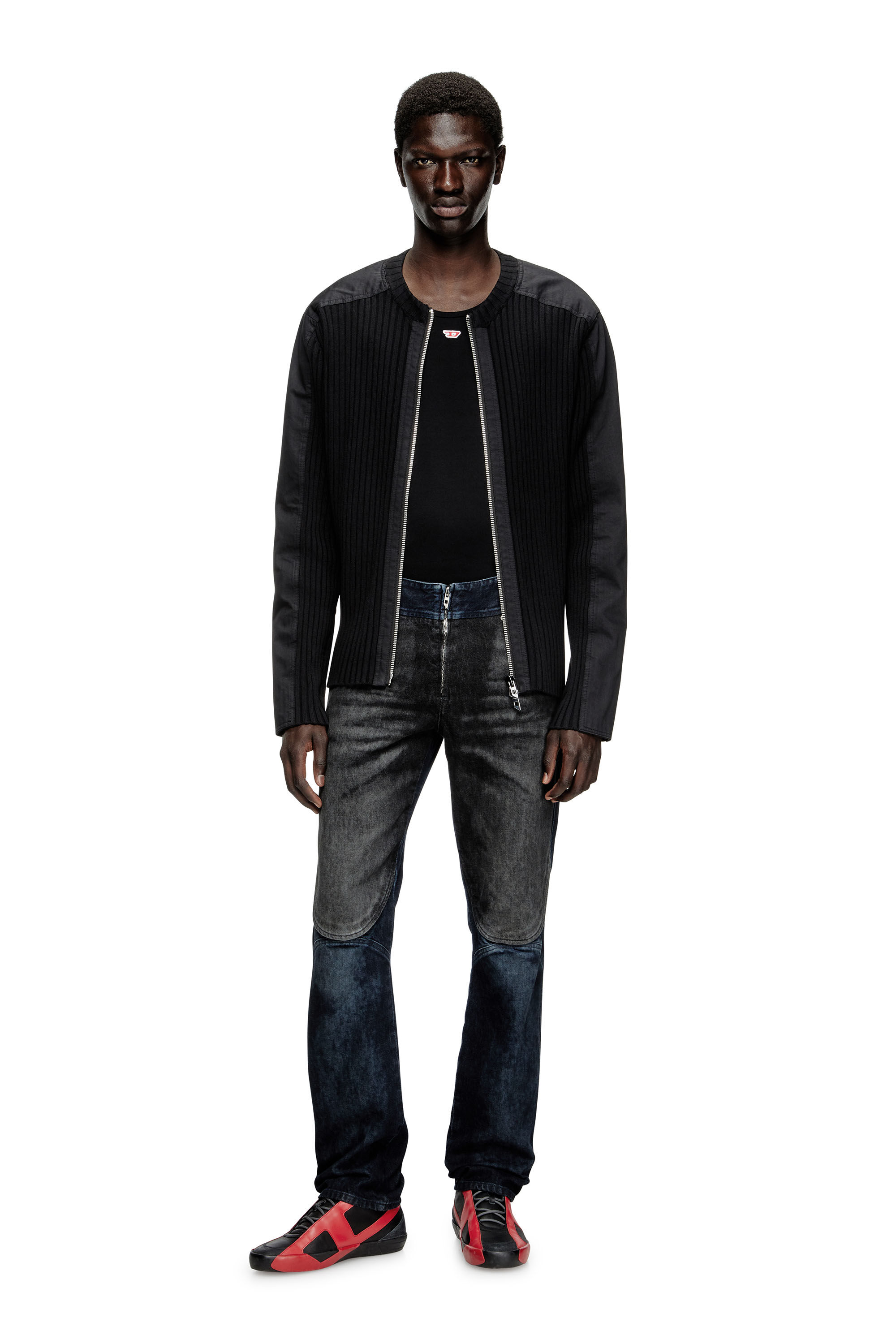 Diesel - K-MATTY, Man's Zipped cardigan with utilitarian panels in Black - 1