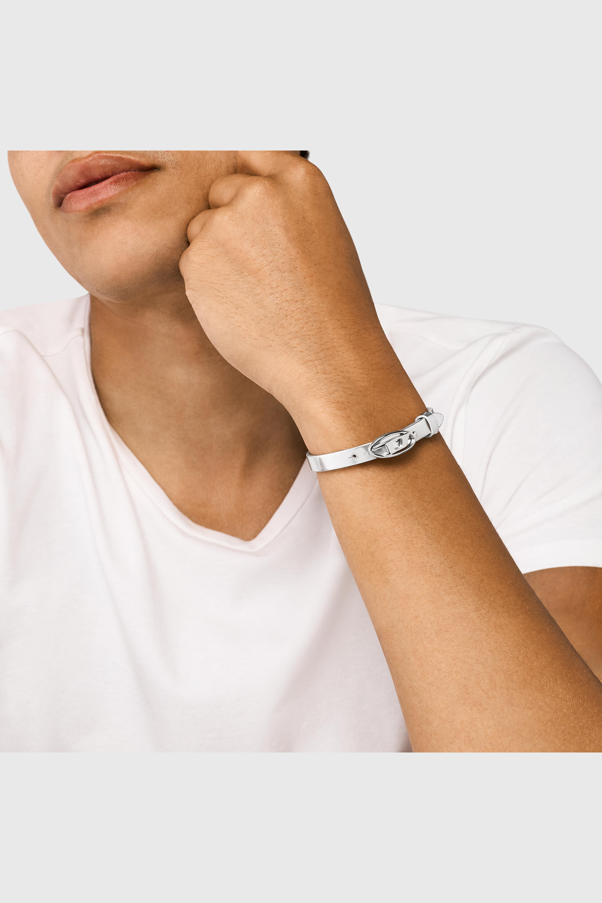 Diesel - DX1518040, Unisex's Silver Leather Stackable Bracelet in Silver - 4