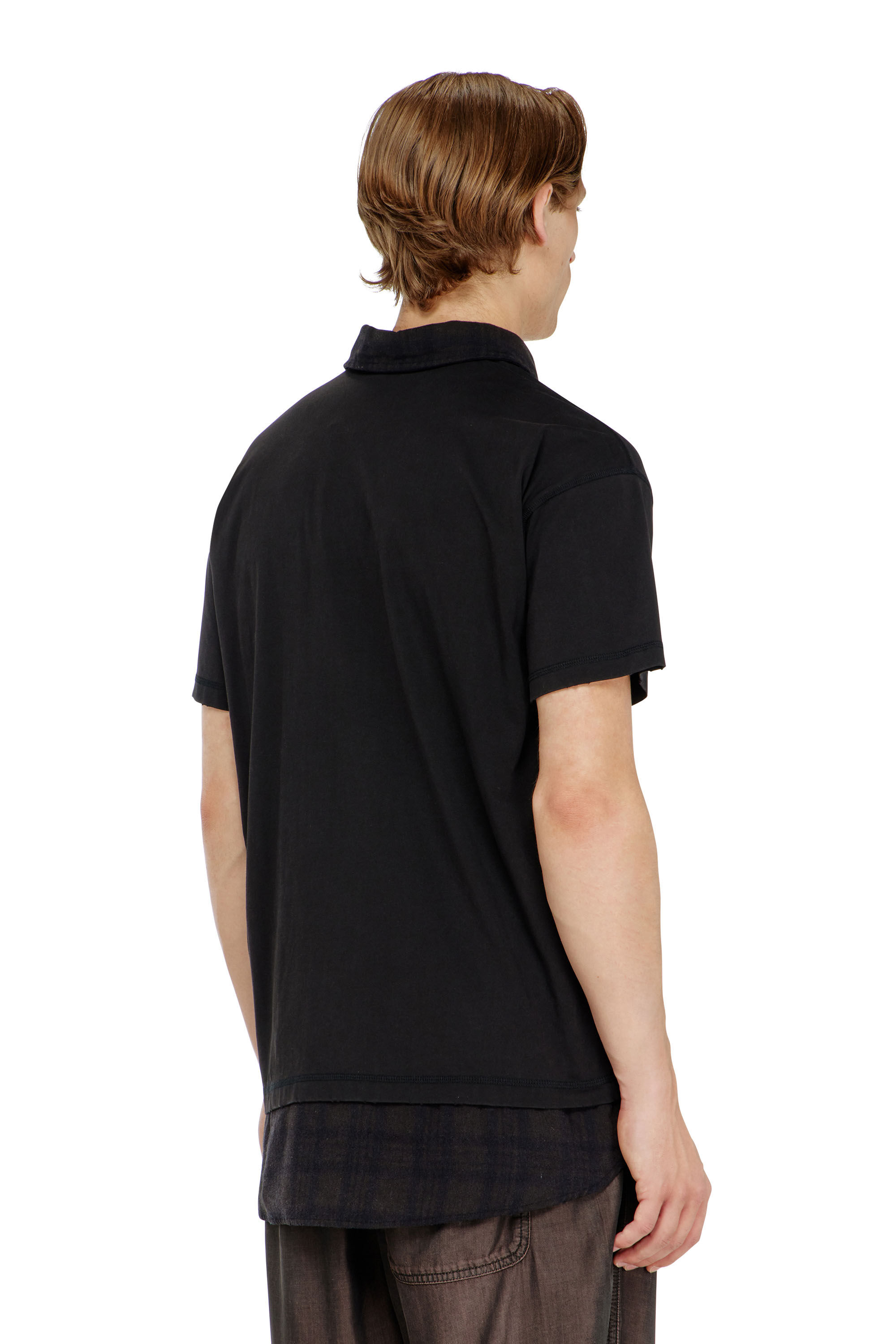 Diesel - T-ANSEL, Man's Jersey polo shirt with check flannel trims in null - 4