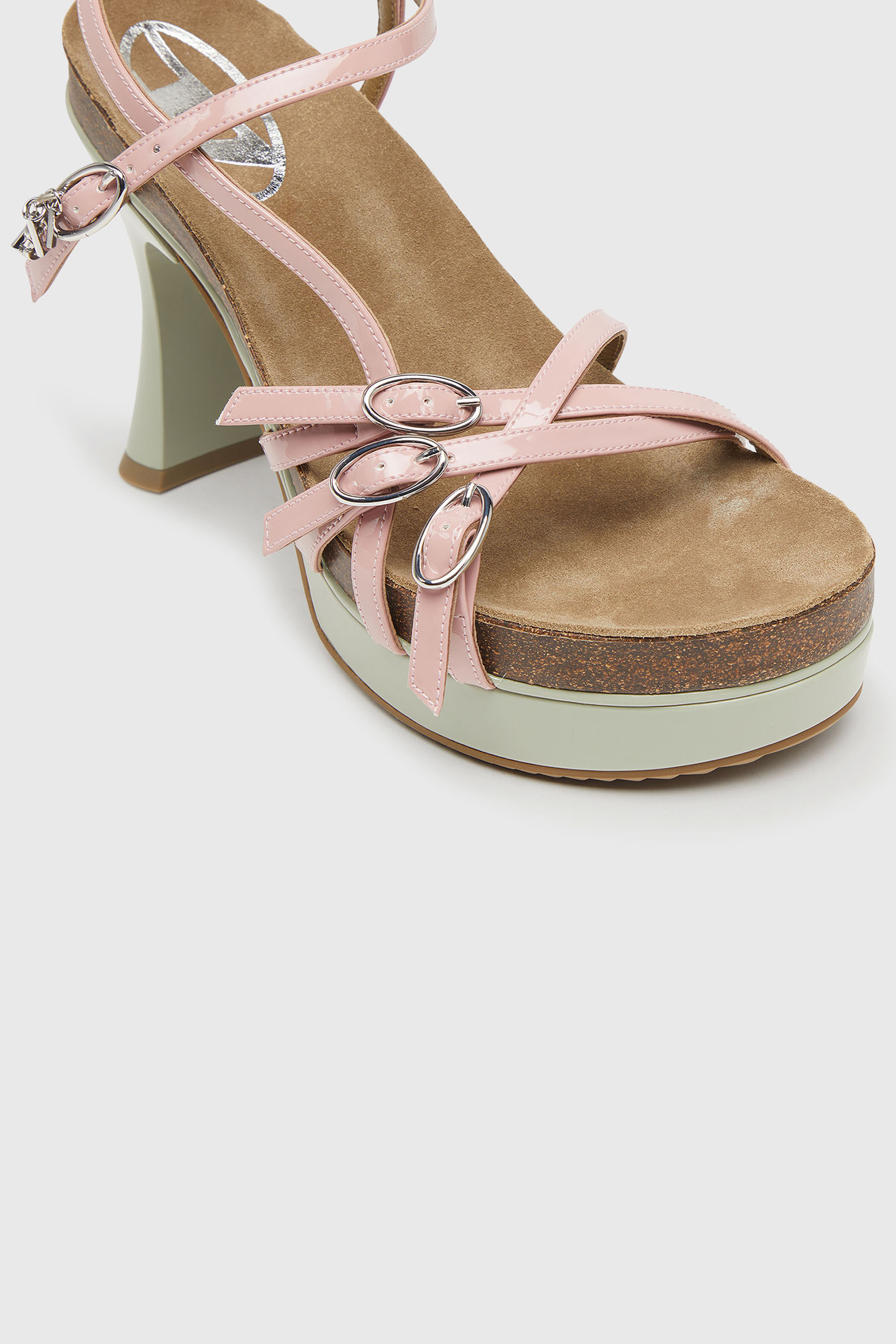 Diesel - D-WOODSTOCK 105 SANDAL, Woman's D-Woodstock-Strappy platform sandals in glossy PU in Pink/White - 6