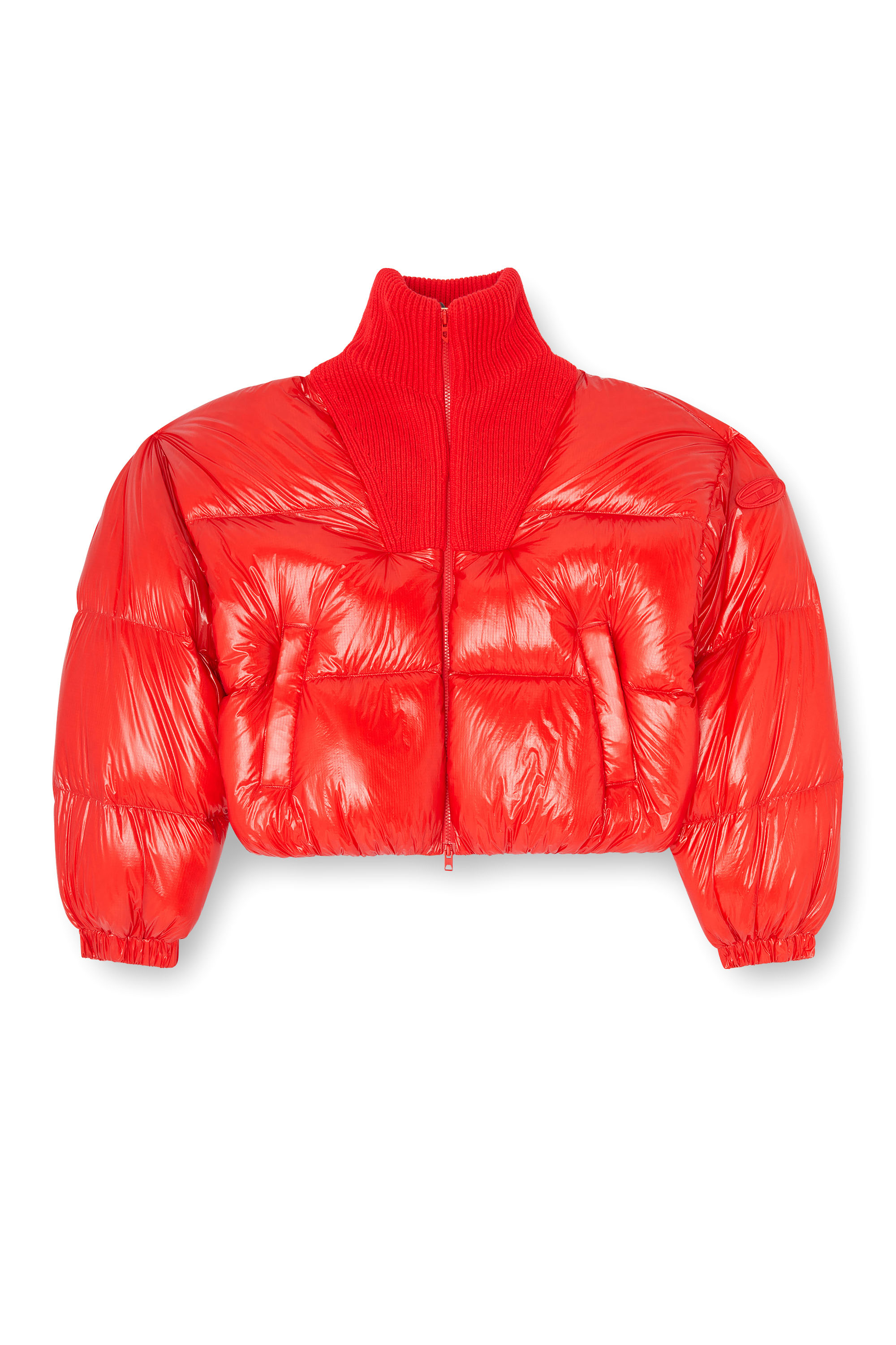 Diesel - W-ARRIOR, Woman's Down puffer jacket in ripstop with knitted collar in Red - 3