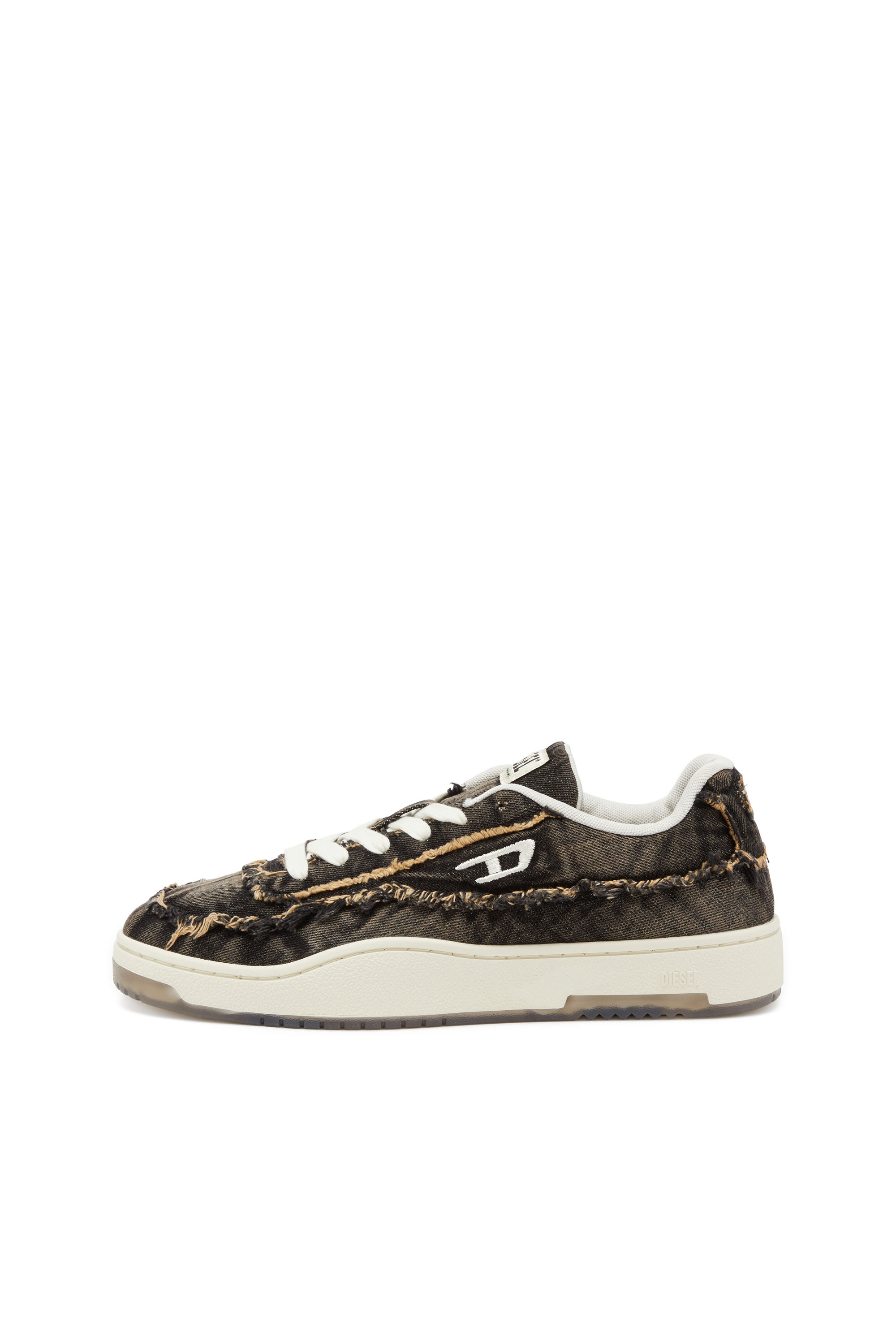 Diesel - S-TRACKER-D LOW, Man's S-Tracker-D-Frayed denim sneakers with transparent sole in Black - 8