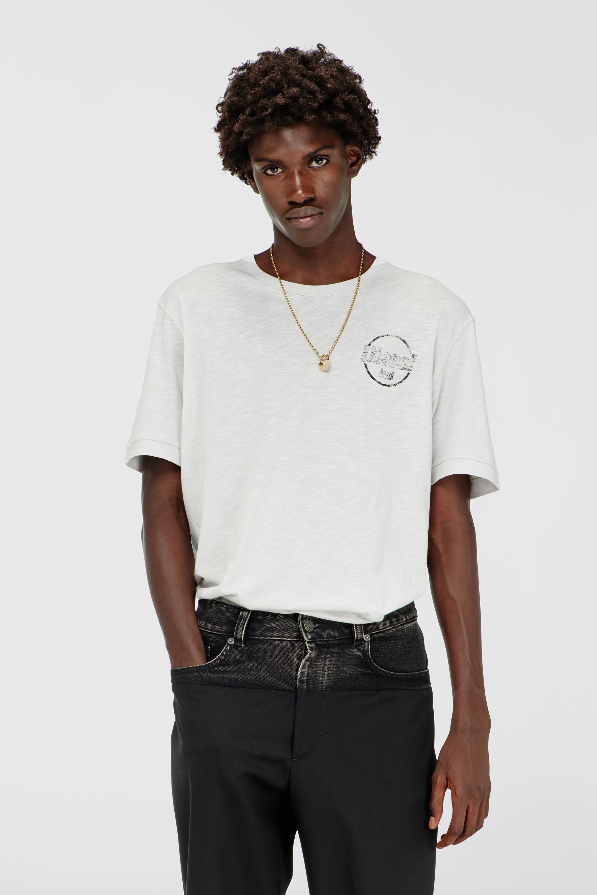 Diesel - T-ADJUST-B11, Man's T-shirt in slub jersey with crack print in White - 1