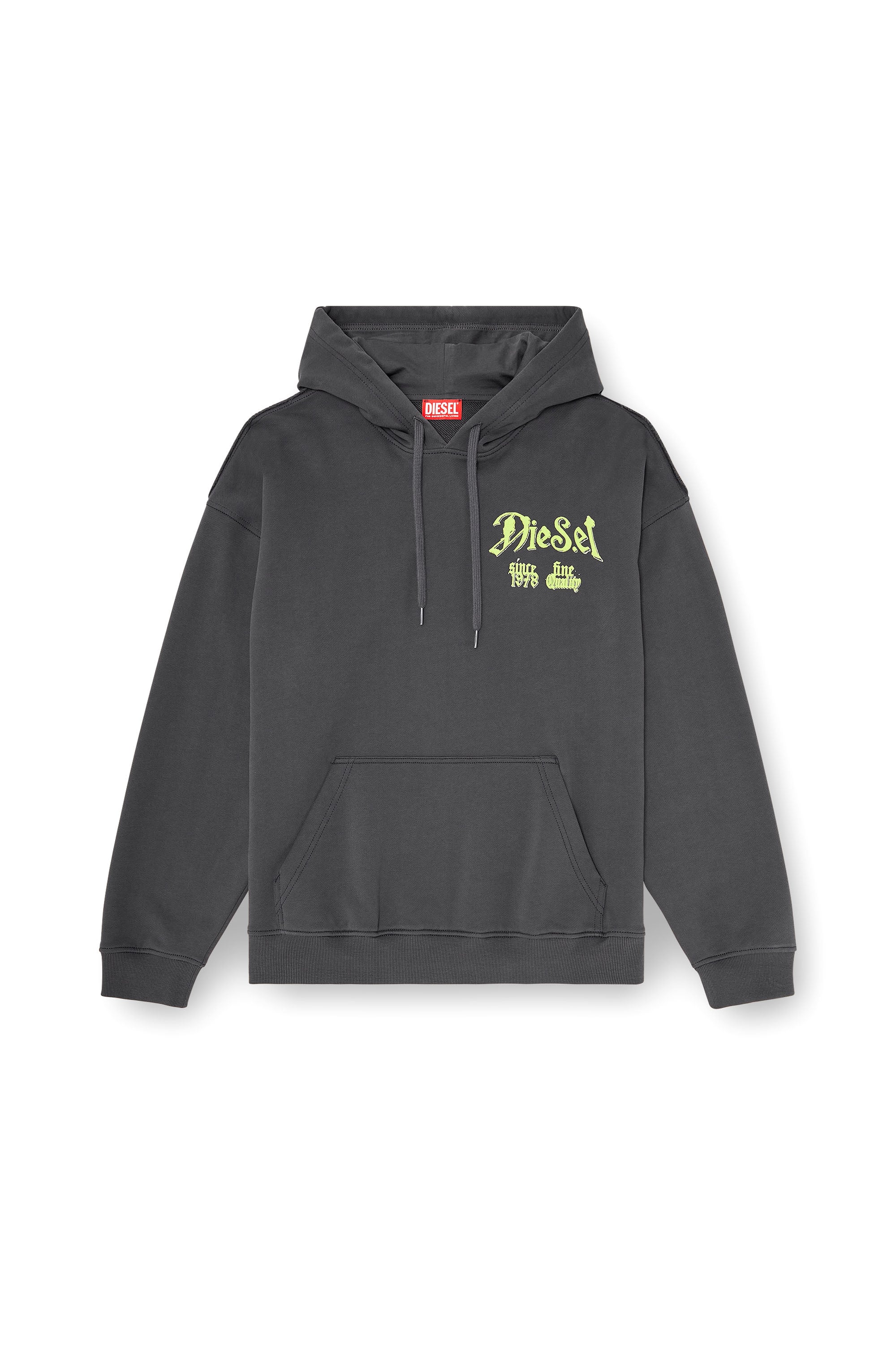 Diesel - S-BOXT-HOOD-AA2, Man's Cotton hoodie with flocked graphics in Dark grey - 2