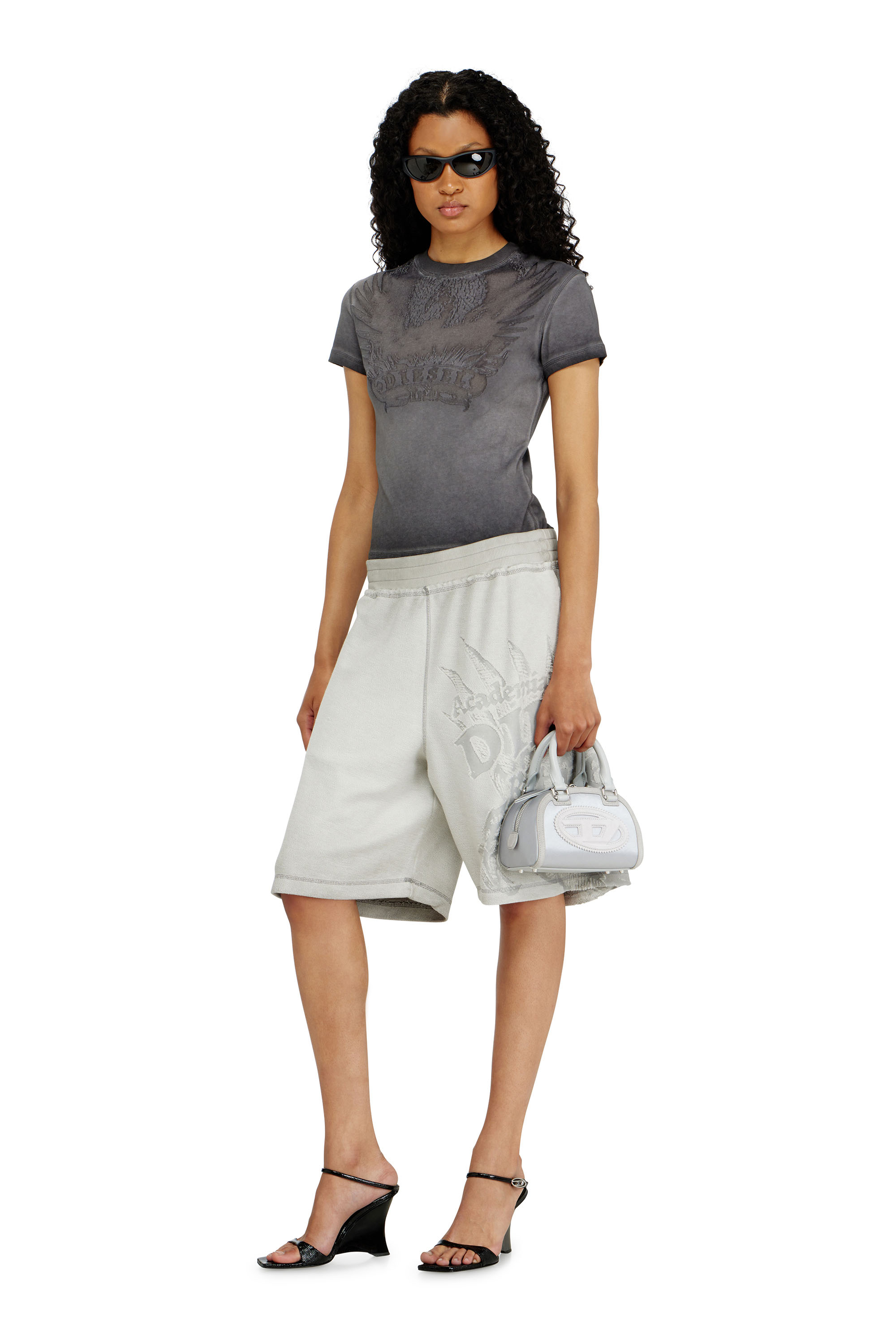 Diesel - 1DR DOME CROSSBODY, Woman's 1DR Dome - Mini bowling bag in satin and suede in Silver - 2