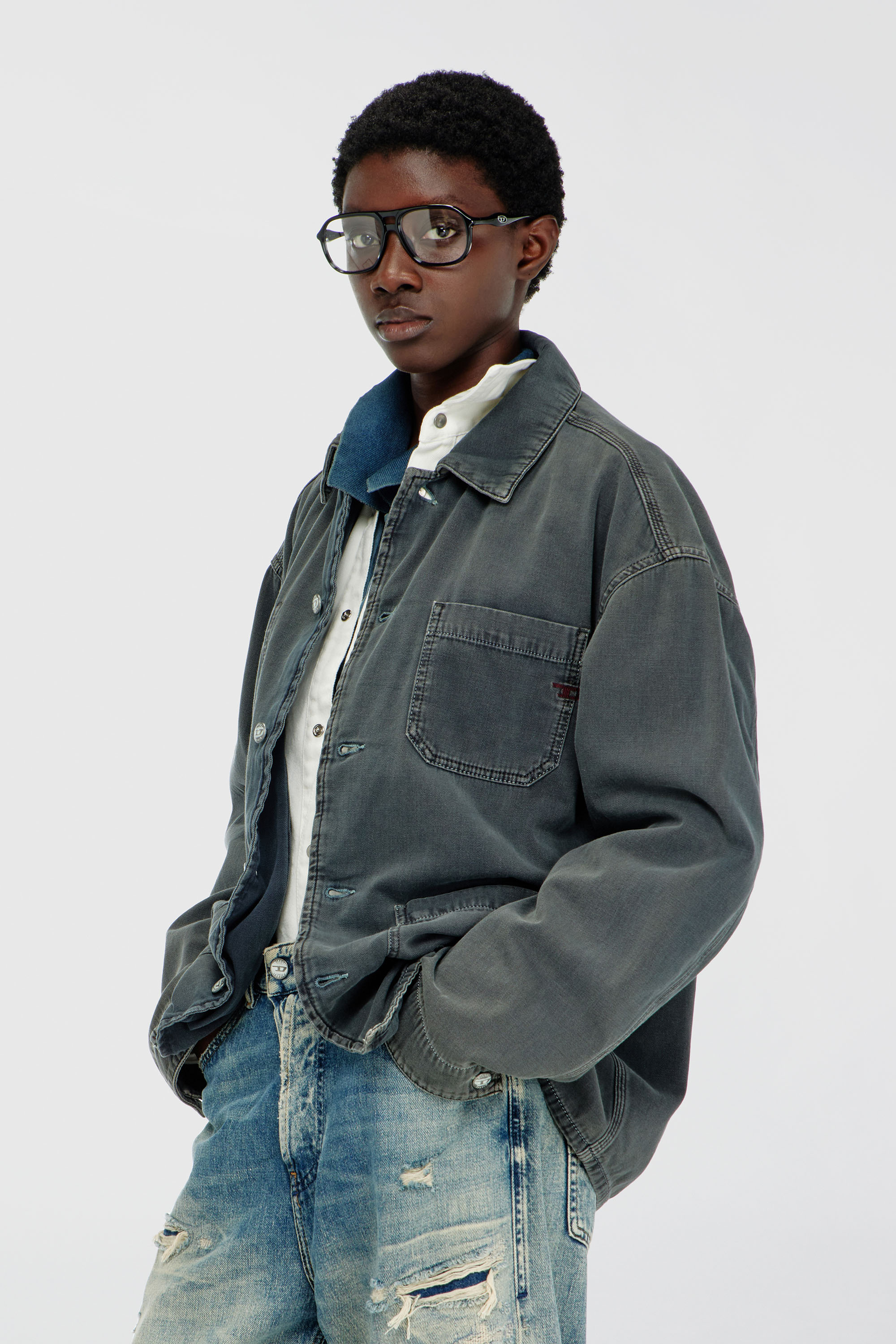 Diesel - D-STACK-U, Unisex's Utility-style jacket in coloured denim in Grey - 1