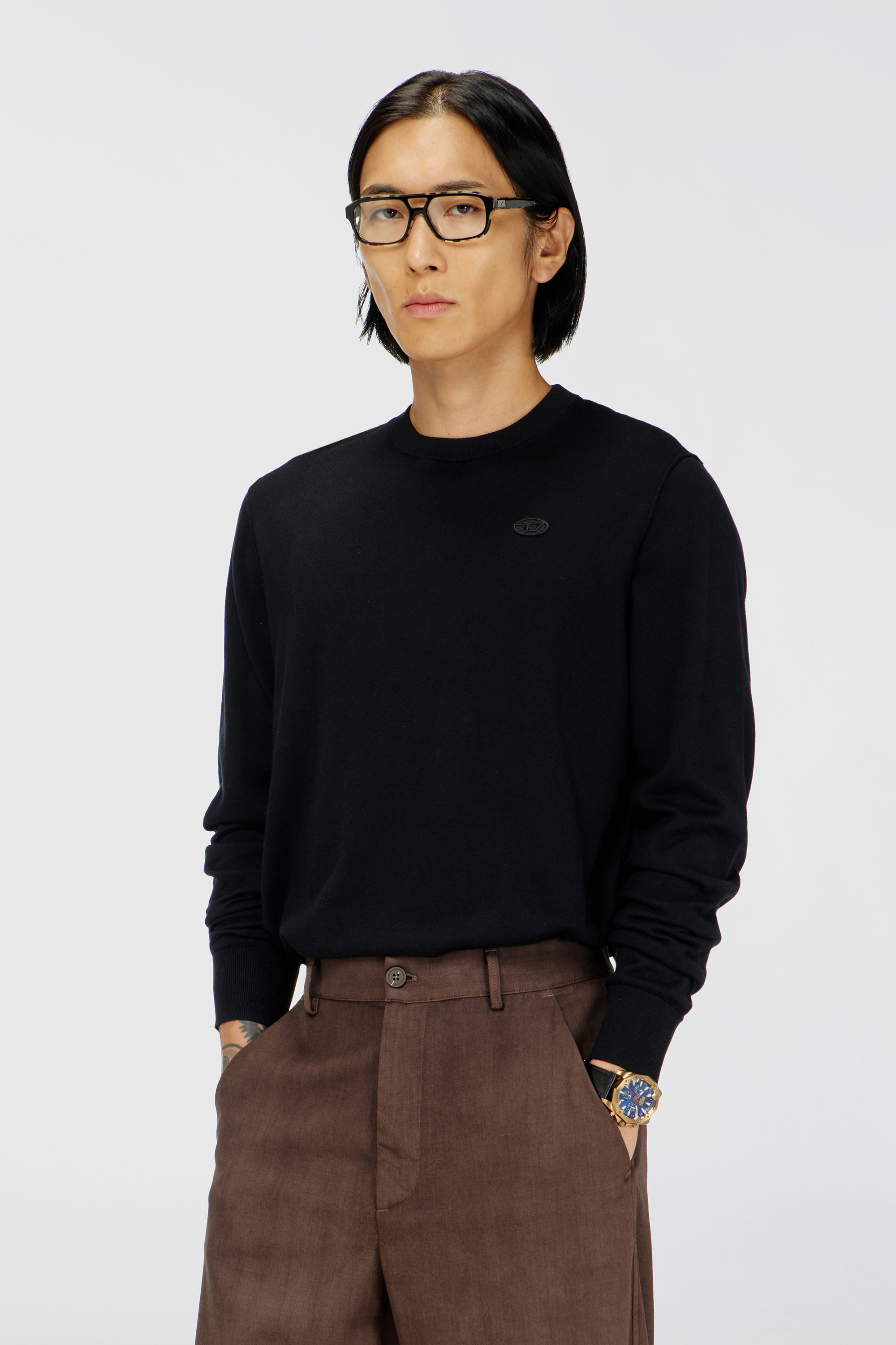 Diesel - K-FREEX-TAG-T92, Man's Cotton knitwear with tonal logo in Black - 1