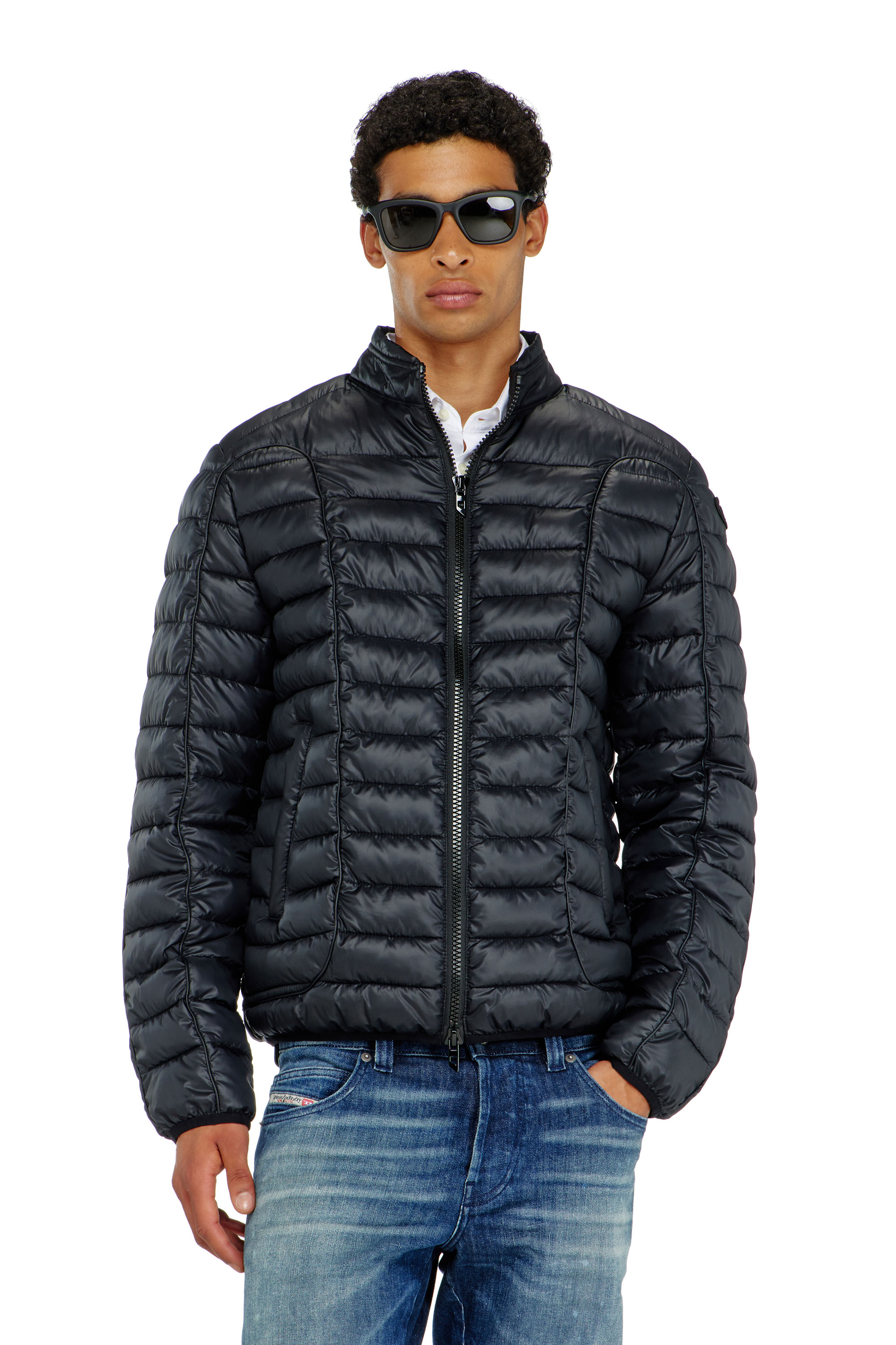 Diesel - W-PILOT-WRD, Man's Biker-style puffer jacket with tonal piping in Black - 1