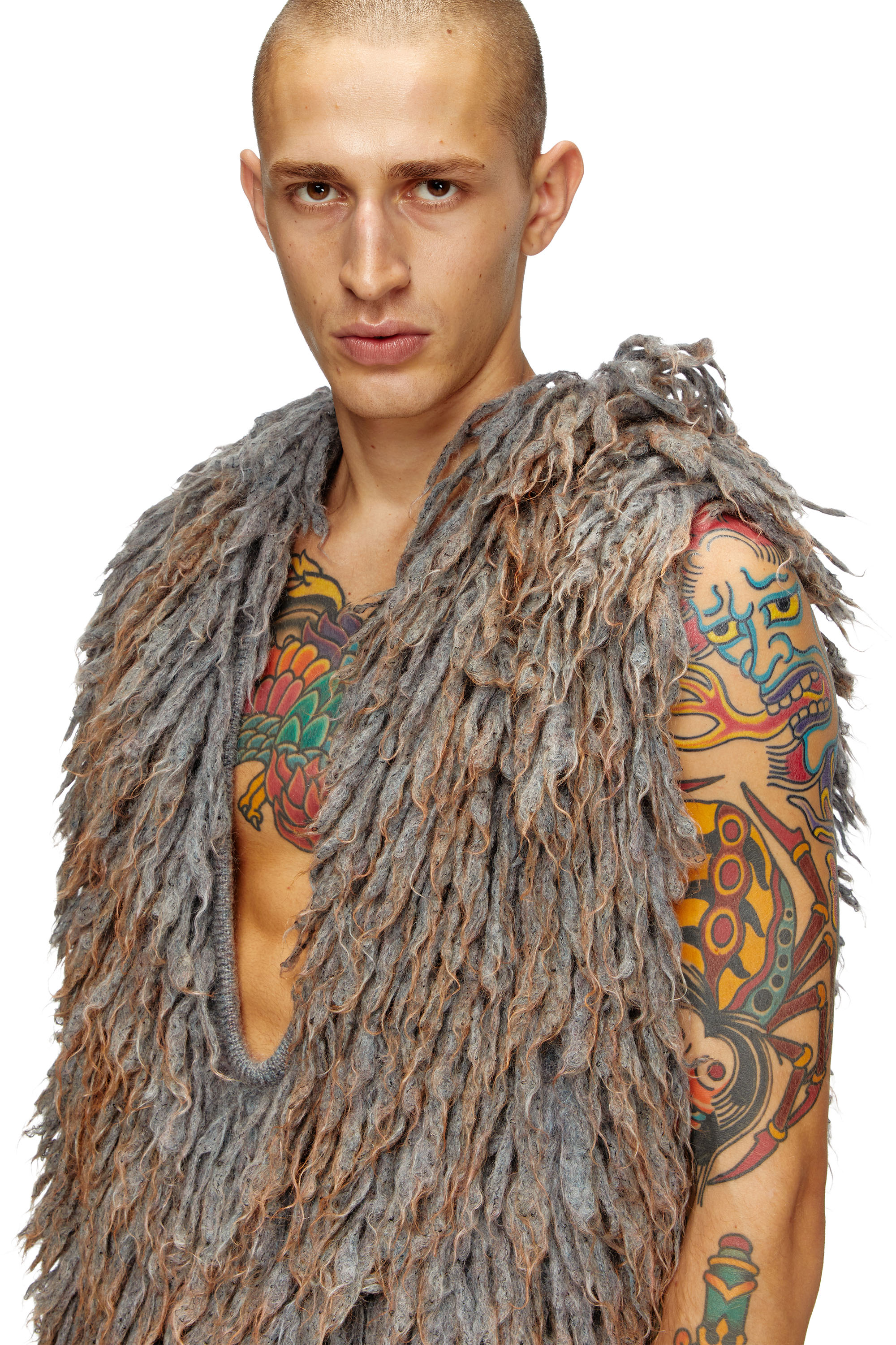 Diesel - K-HARUF, Man's Sleeveless hoodie in shaggy knit in Grey - 5