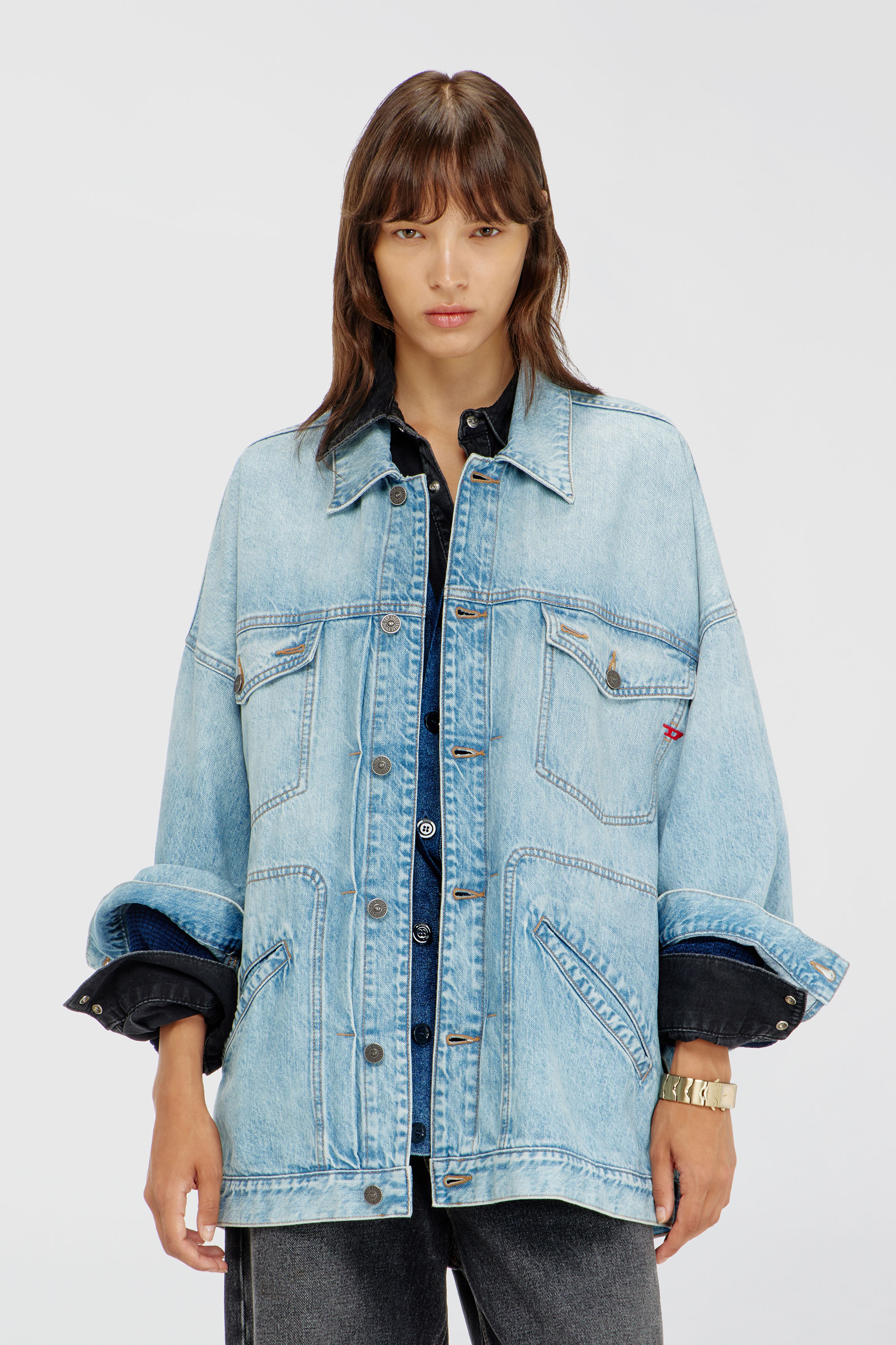 Diesel - DE-LIN, Woman's Oversized denim workwear jacket in Light Blue - 1